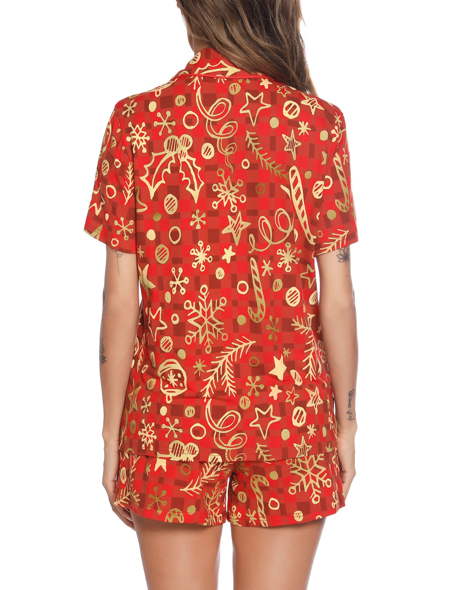 Senert Pajamas Set For Women Short Sleeve Sleepwear Soft Button Down Pjs Set Nightwear Lounge Sets S-XXL