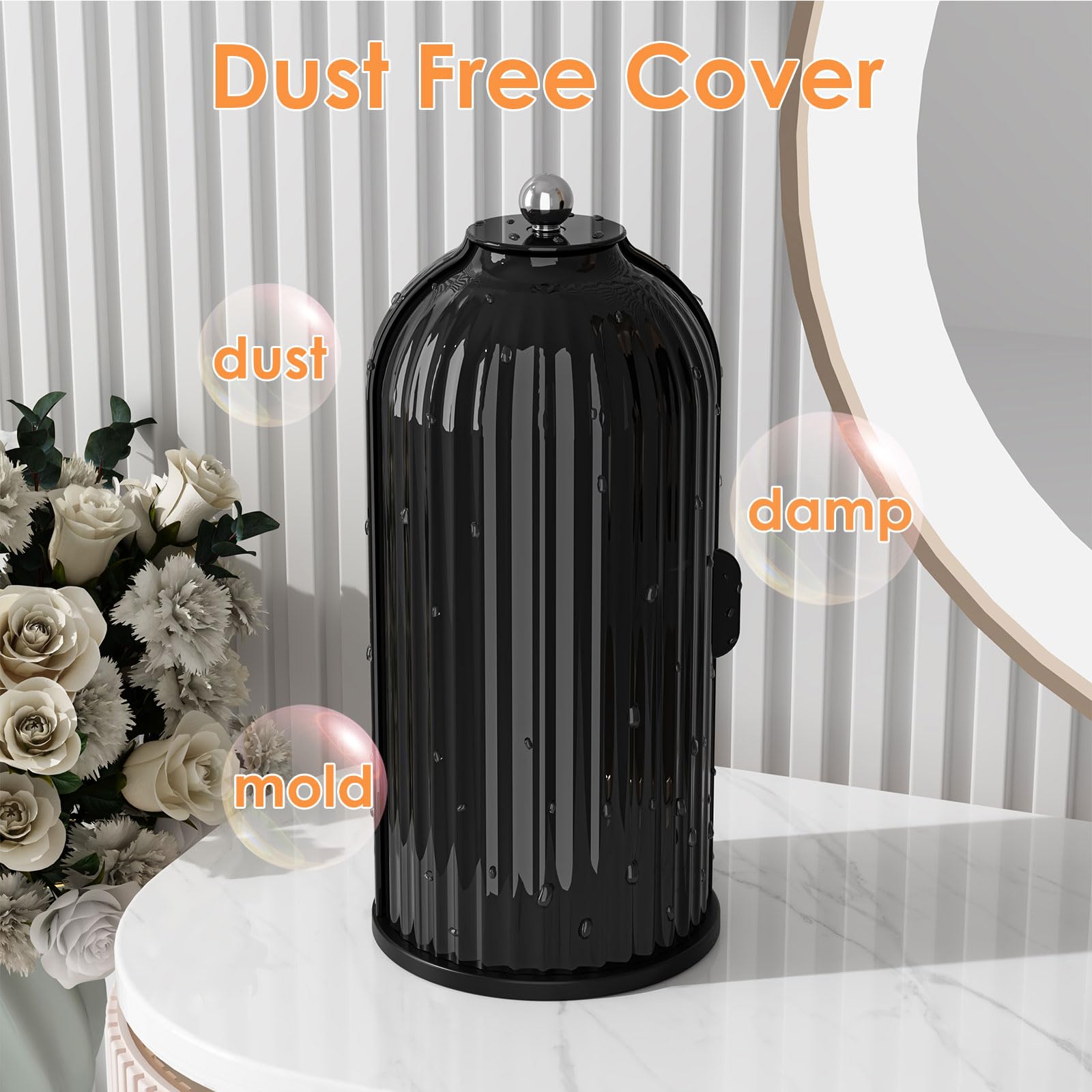 Makeup Brush Holder Organizer with Lid,360 Rotating Clear Dustproof Makeup Brushes Organizer for Vanity Desktop Bathroom Countertop (Transparent)