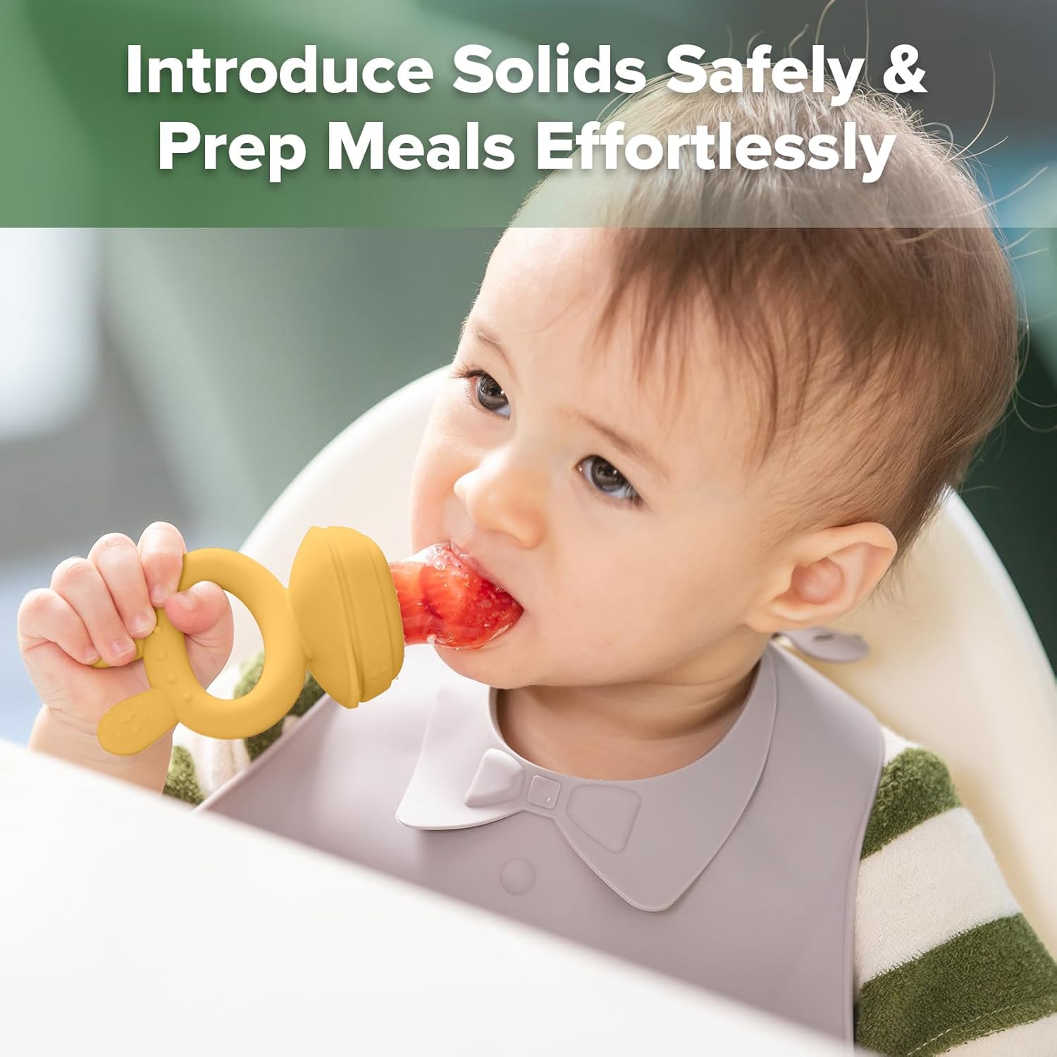 Haakaa Baby Fruit Food Feeder & Mini Freezer Nibble Tray Combo, Breastmilk Popsicle Molds for Cooling Relief, BPA Free Silicone Feeder for Safe Infant Self Feeding, 4 Month+ (Pea Green)