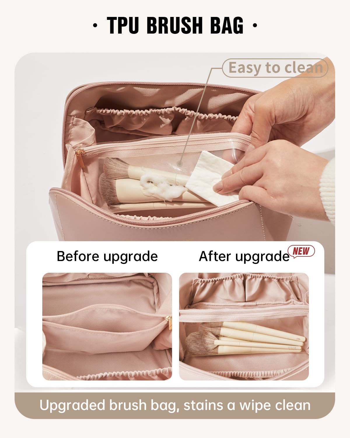 EACHY Travel Makeup Bag,Large Capacity Cosmetic Bags for Women,Waterproof Portable Pouch Open Flat Toiletry Bag Make up Organizer with Divider and Handle