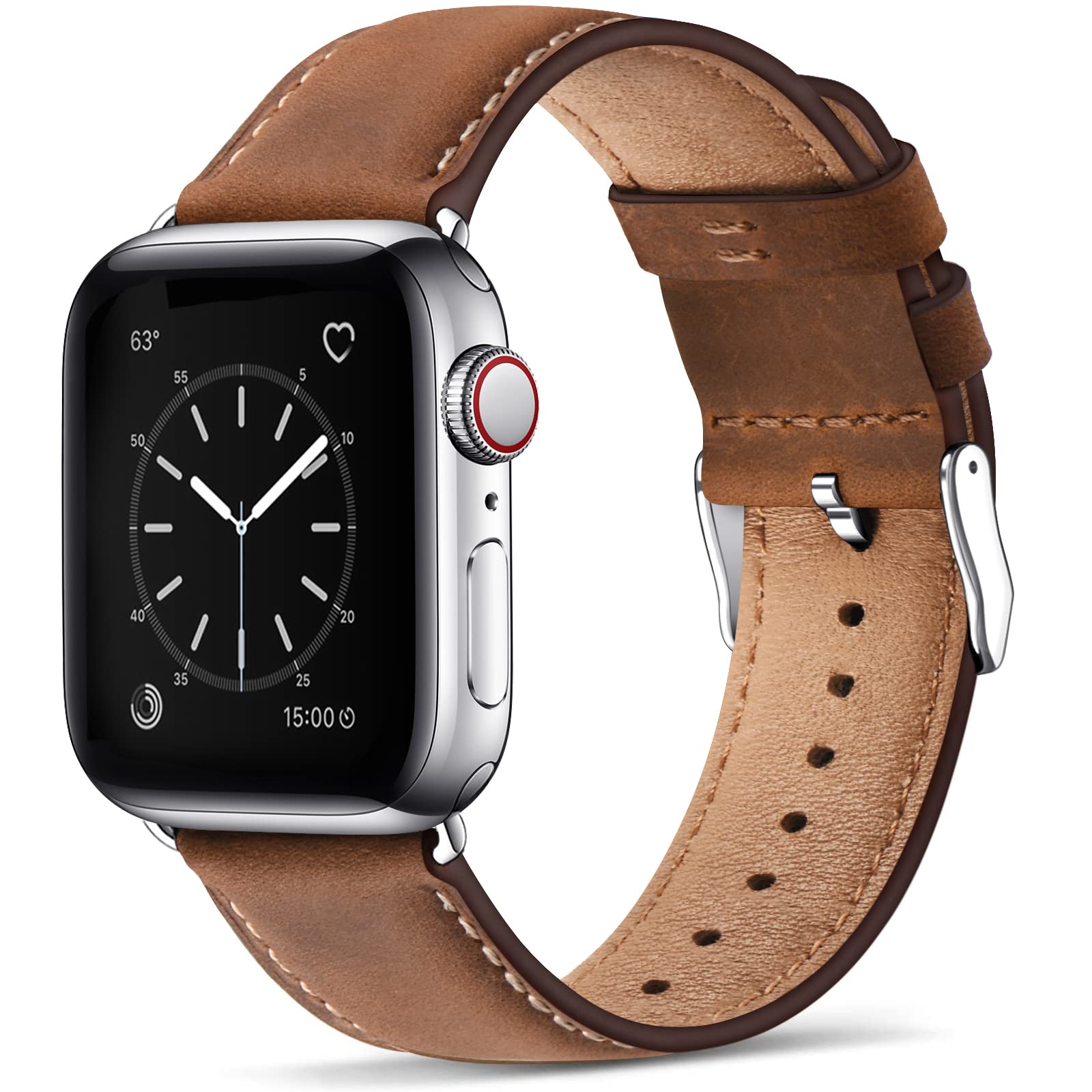 Bestig Compatible with Apple Watch Band 49mm 46mm 45mm 44mm 42mm(Series 3 2 1) Apple Watch Leather Bands Genuine Leather for iWatch Strap Ultra Series 10 9 8 7 6 5 4 SE Women Man-Redbrown/Black
