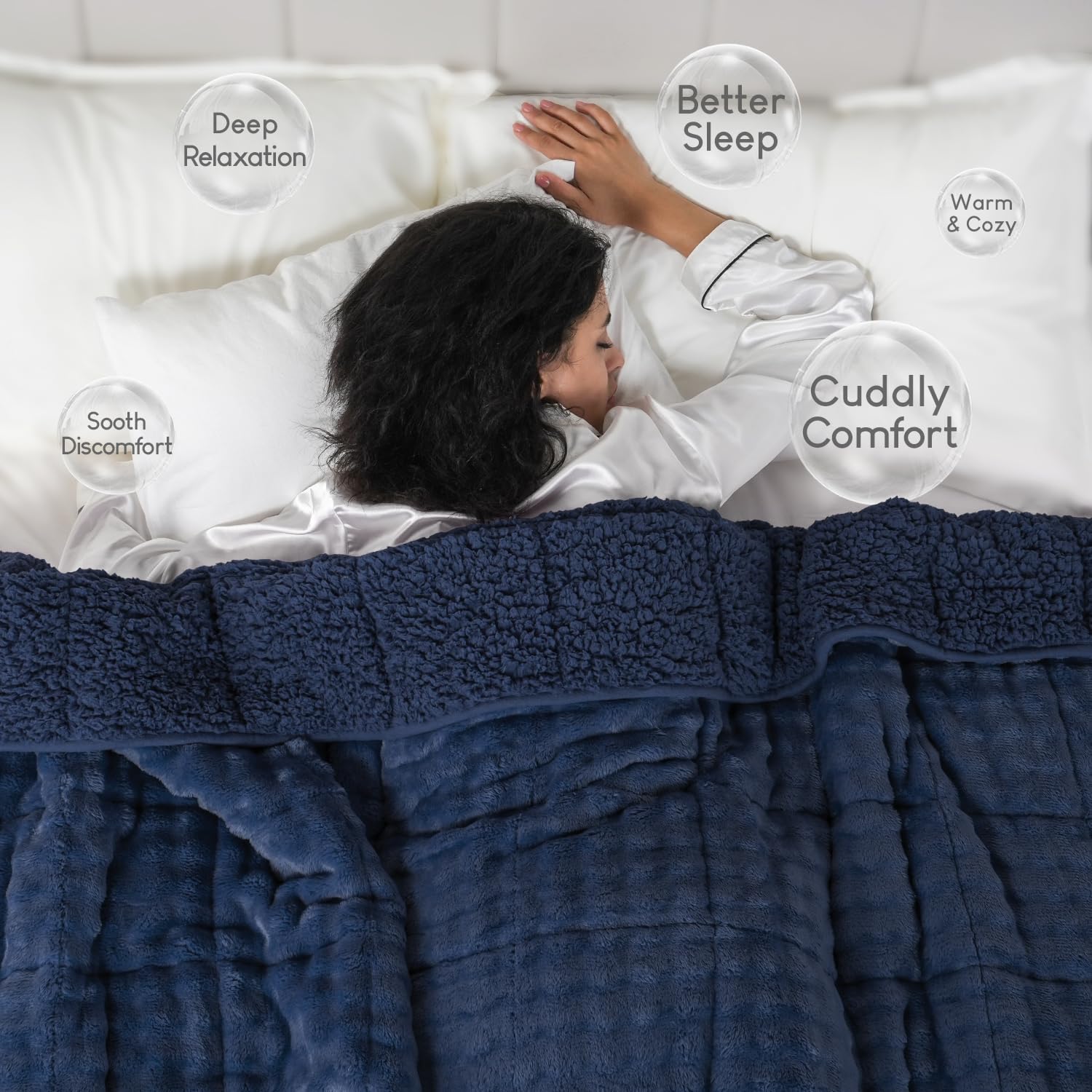 Cottonblue Weighted Blanket 15lbs Bubble Faux Fur Plush Sherpa Weighted Blankets for Adults, Fits Queen Size Bed, Cute Fuzzy Warm Heavy Blanket for Calm and Better Sleep, 60"x80", Cream White