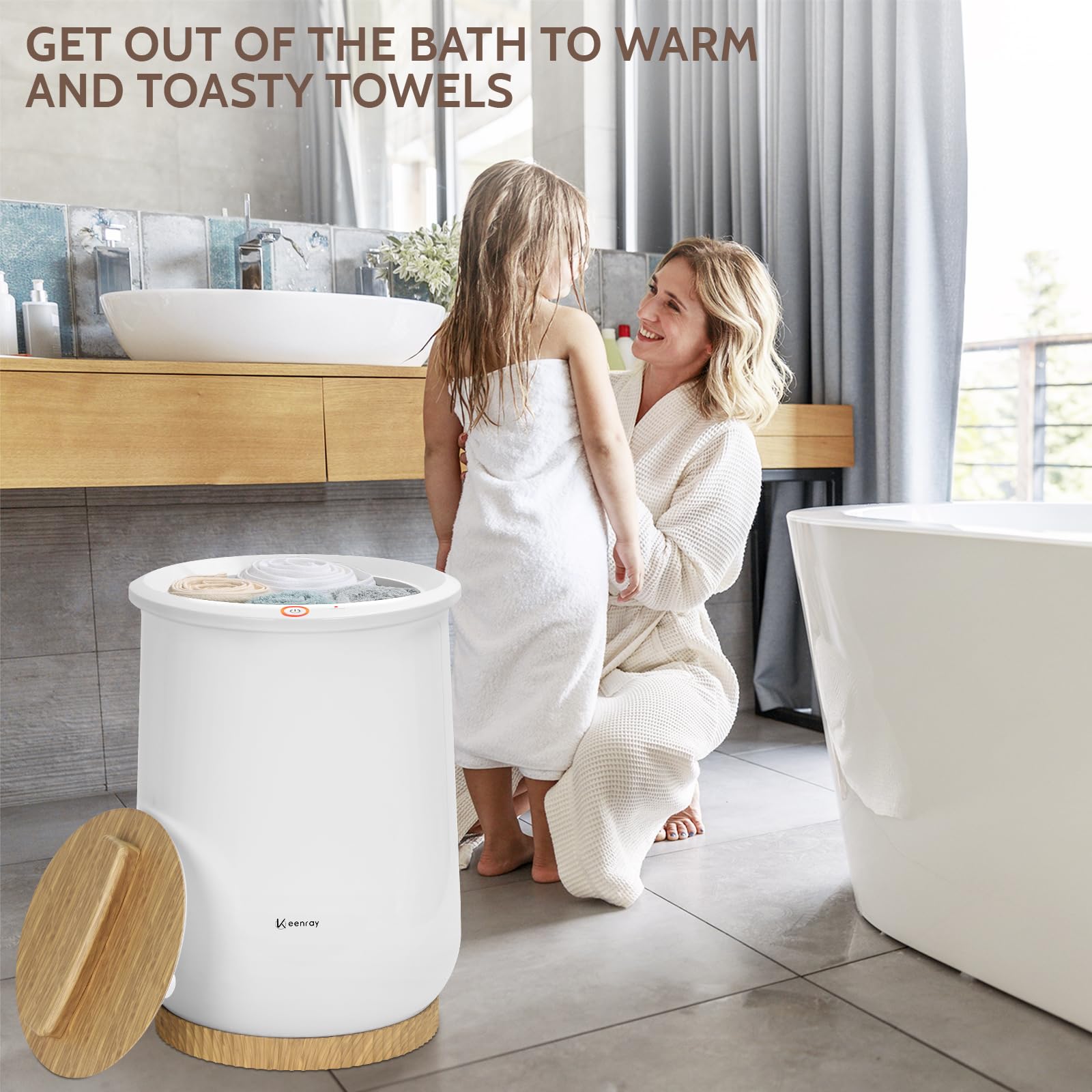 Keenray Towel Warmer, Luxury Towel Warmer Bucket, Large Towel Warmer for Bathroom, Auto Shut Off, Fits Up to Two 40"X70" Oversized Towels, Bathrobes, Blankets, PJ&