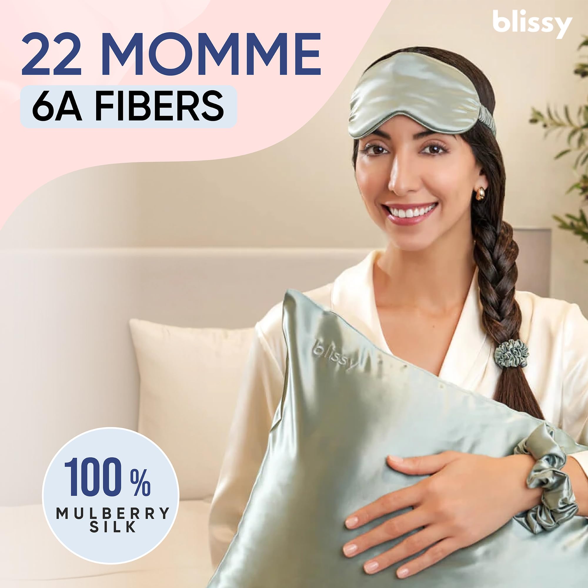 Blissy Silk Pillowcase - 100% Pure Mulberry Silk - 22 Momme 6A High-Grade Fibers - Silk Pillow Cover for Hair & Skin - Regular, Queen & King with Hidden Zipper (Queen, Champagne)