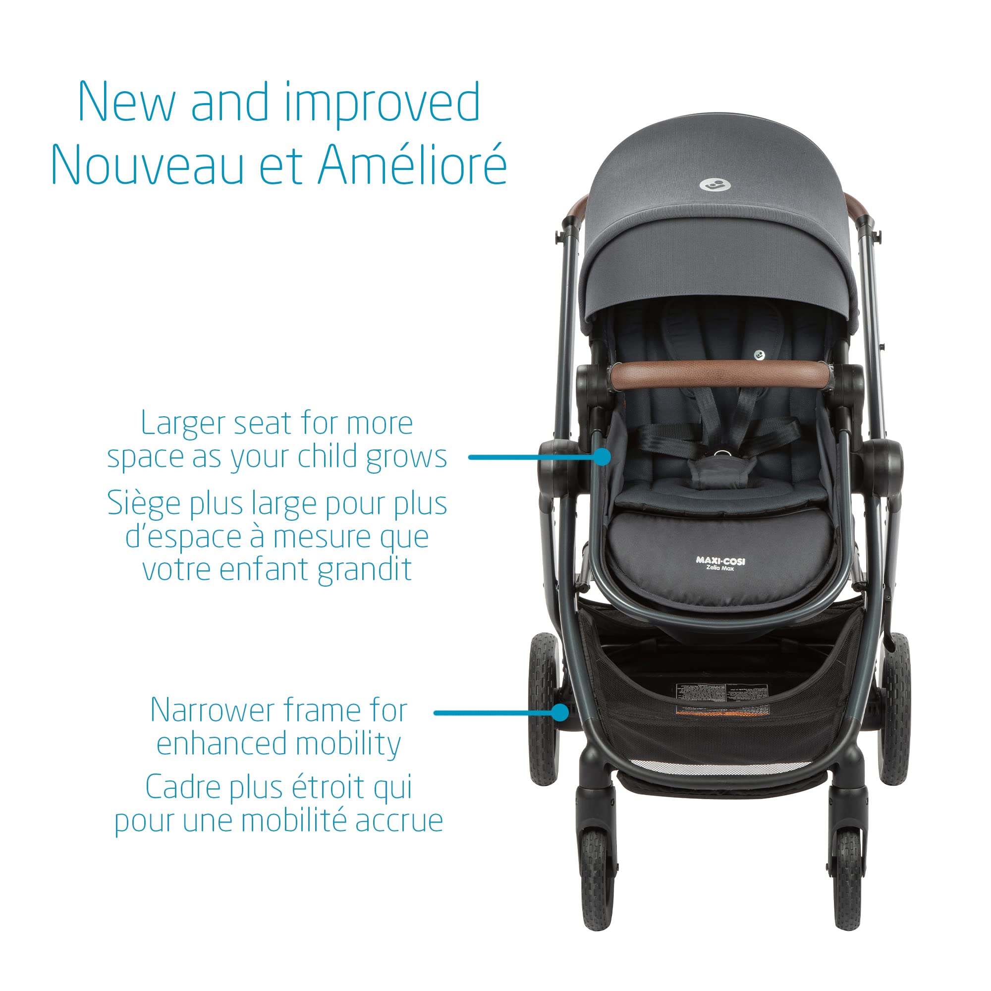 Maxi-Cosi Zelia Max 5-in-1 Modular Travel System, Carraige mode, Reversible toddler seat, Use from birth, Mico infant car seat (included), Polished Pebble