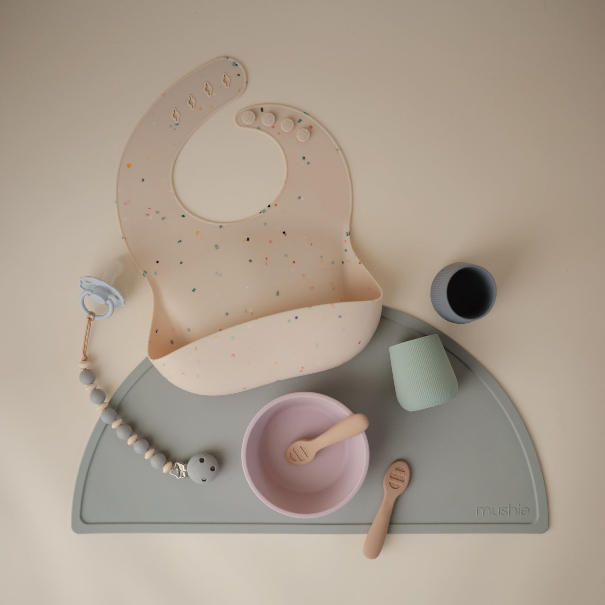 mushie Silicone Baby Bib | Adjustable Fit Waterproof Bibs (Whales)