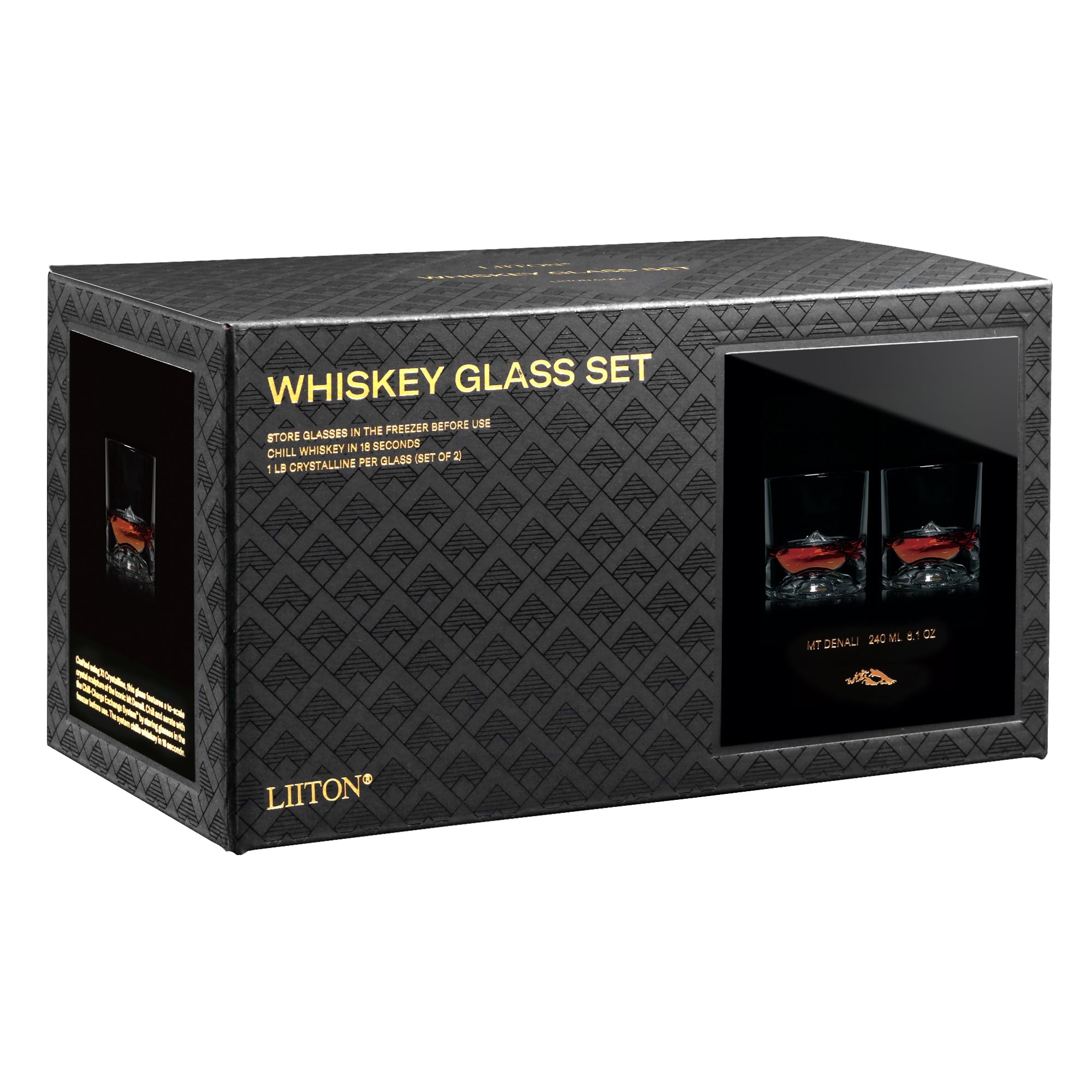 LIITON Heavy Crystal Whiskey Glasses Gift Set, Thick Freezable Bourbon Glass 1lb Each, Premium Whiskey Gifts for Men, Frozen Crystal Chills Cocktails Featuring Grand Canyon Glasses Set of 2, 10 oz
