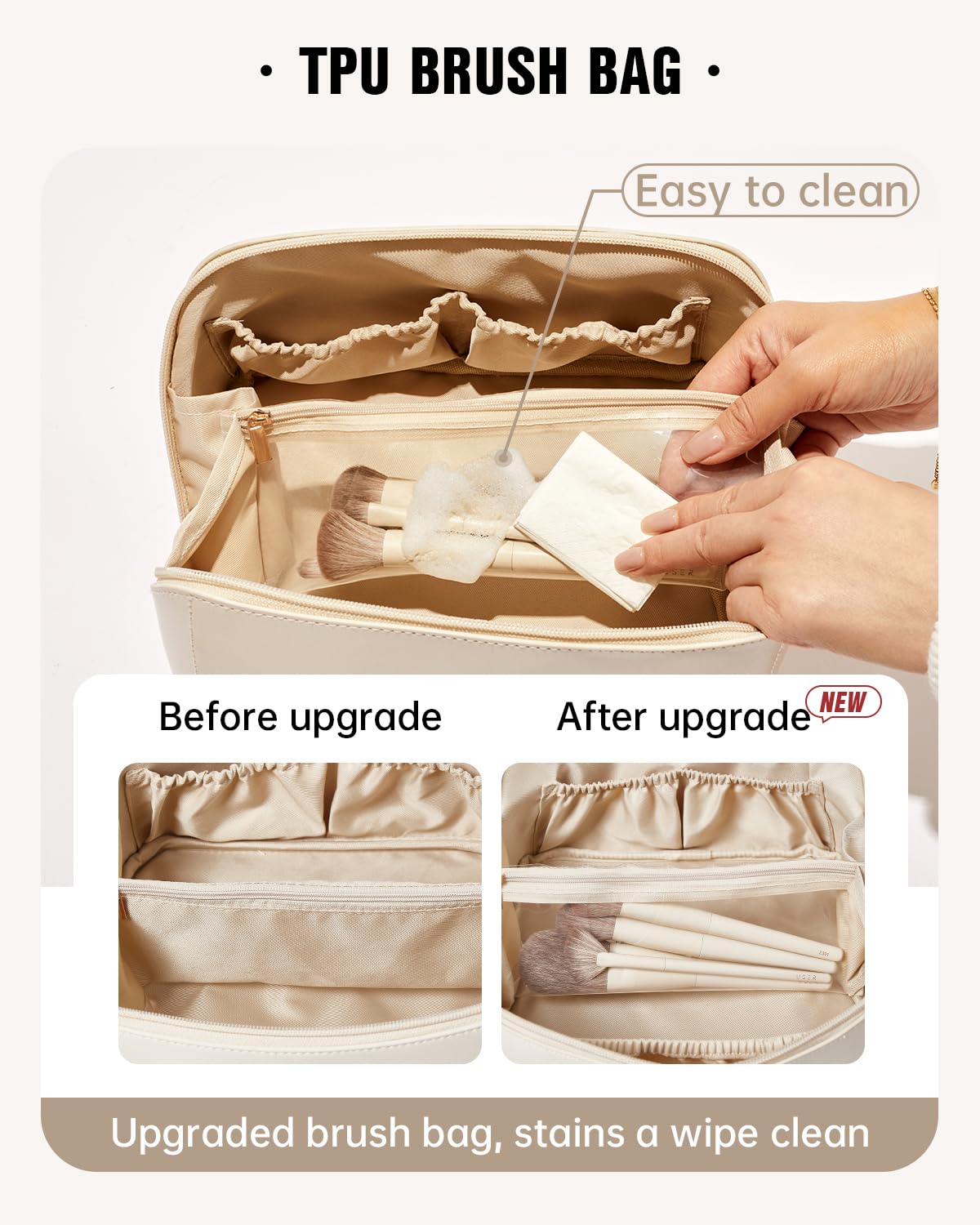 EACHY Travel Makeup Bag,Large Capacity Cosmetic Bags for Women,Waterproof Portable Pouch Open Flat Toiletry Bag Make up Organizer with Divider and Handle