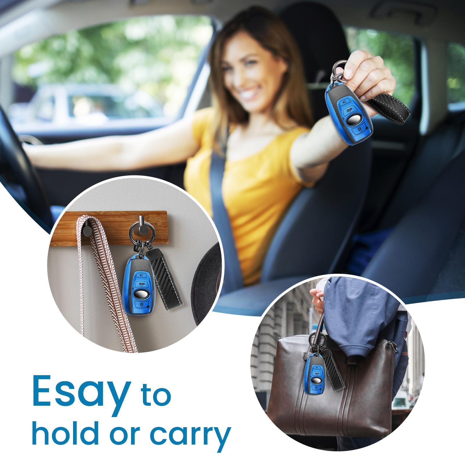 Cadillac Key Fob Cover with Metal Braided Rope Keychain, Upgraded Soft Key Case for 2015-2019 Escalade CTS SRX XT5 ATS STS CT6 (5 Button) (Gold Edge)