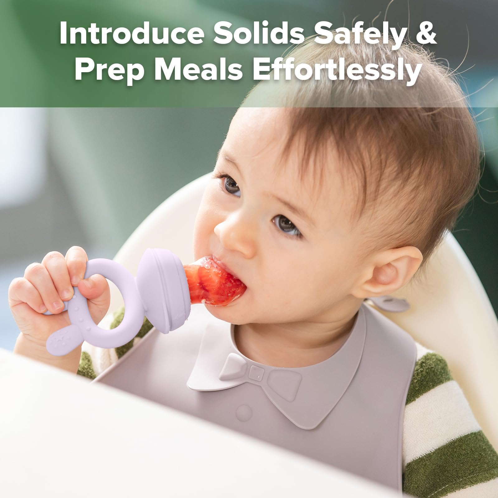 Haakaa Baby Fruit Food Feeder & Mini Freezer Nibble Tray Combo, Breastmilk Popsicle Molds for Cooling Relief, BPA Free Silicone Feeder for Safe Infant Self Feeding, 4 Month+ (Pea Green)