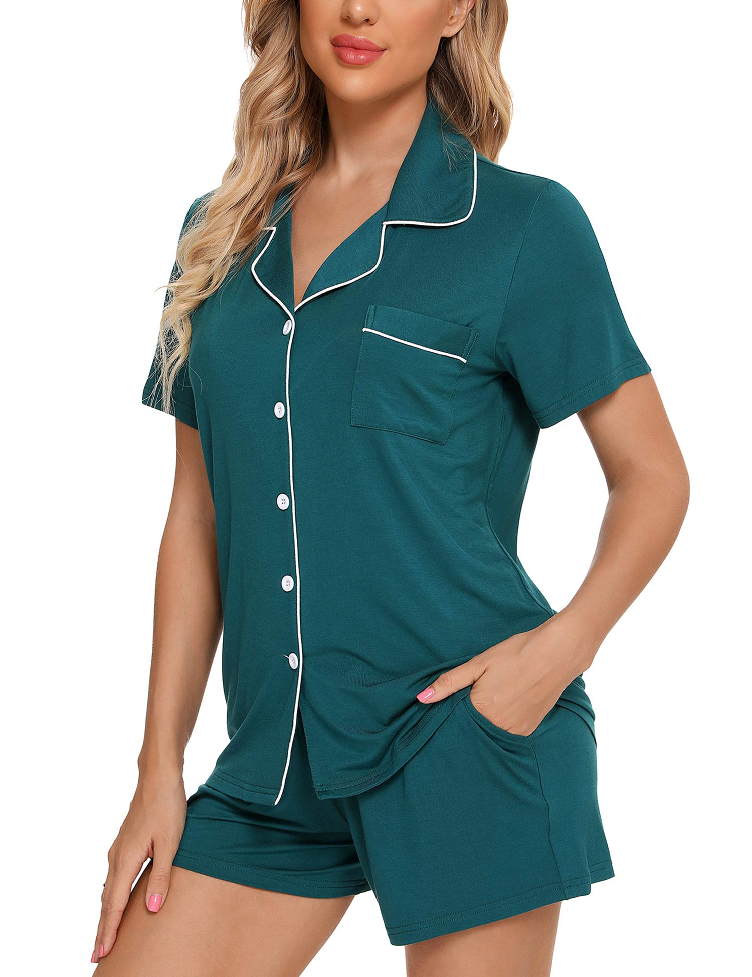 Senert Pajamas Set For Women Short Sleeve Sleepwear Soft Button Down Pjs Set Nightwear Lounge Sets S-XXL