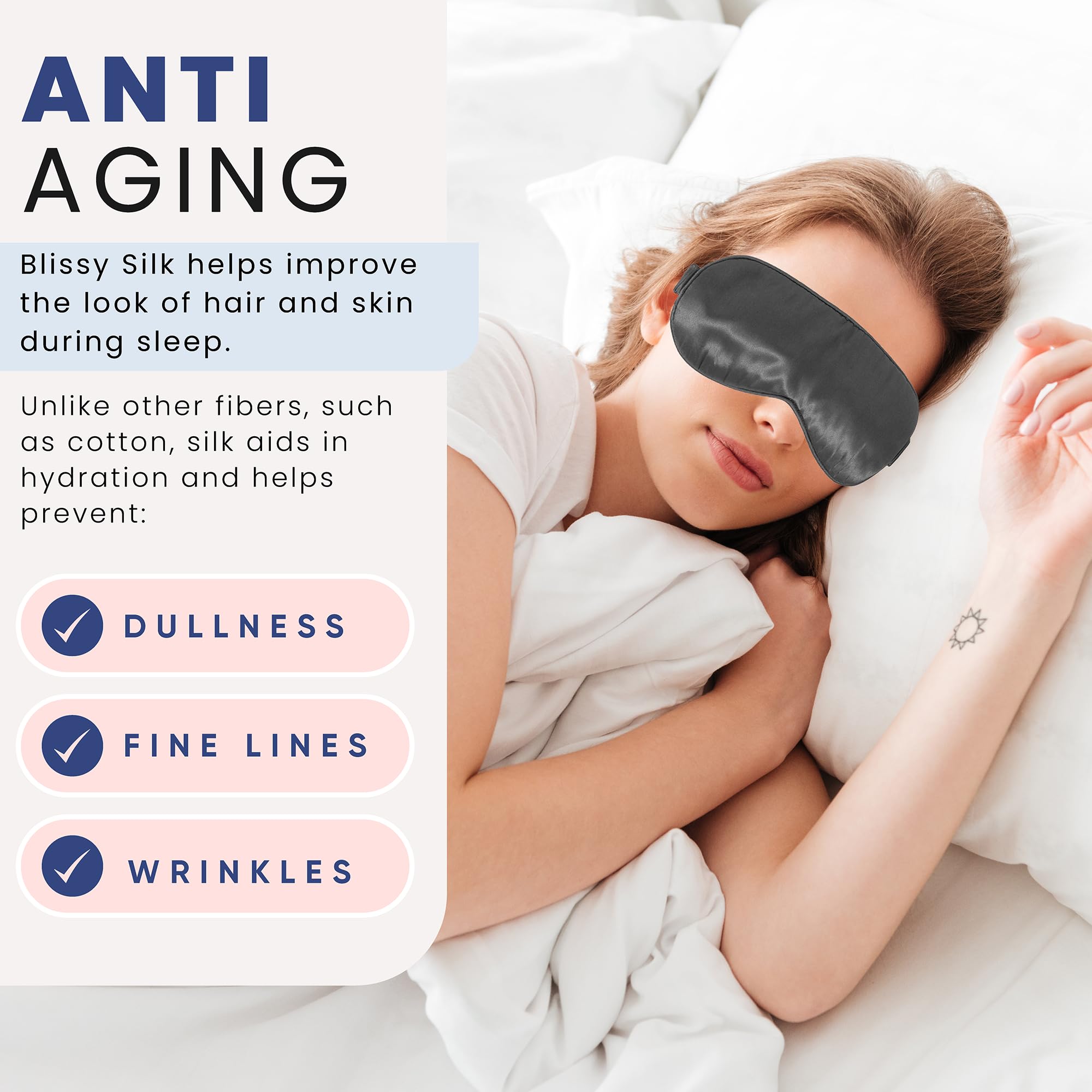 Blissy Silk Sleep Mask - Silk Eye Sleeping Mask for Women & Men for Total Blackout - Silk Eye Mask - 100% Pure Mulberry Silk, 22 Momme 6a Fibers - Blindfold Silk Sleep Mask Side Sleeper Eye Cover