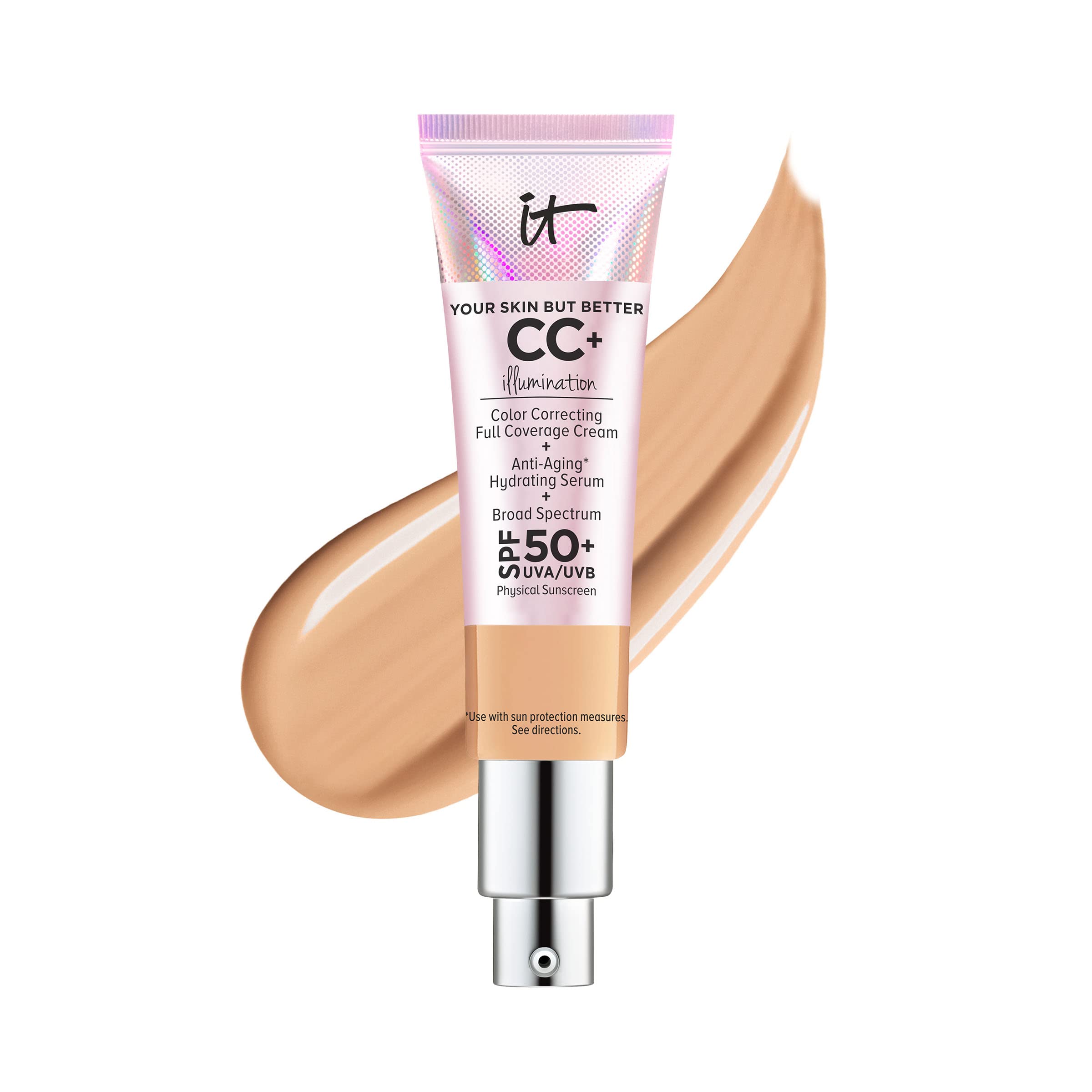 IT Cosmetics Your Skin But Better CC+ Cream Illumination - Color Correcting Cream, Full-Coverage Foundation, Hydrating Serum & SPF 50+ Sunscreen Radiant Finish 1.08 fl oz
