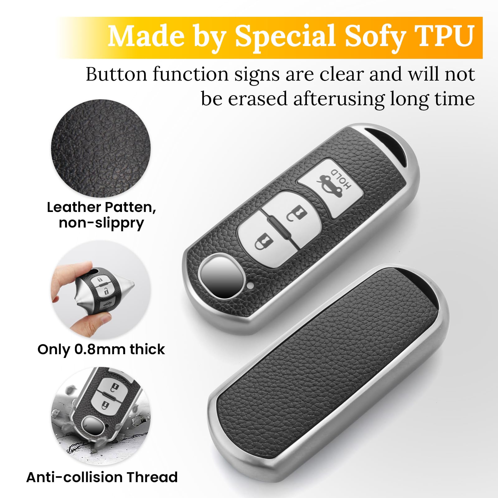 Cadillac Key Fob Cover with Metal Braided Rope Keychain, Upgraded Soft Key Case for 2015-2019 Escalade CTS SRX XT5 ATS STS CT6 (5 Button) (Gold Edge)