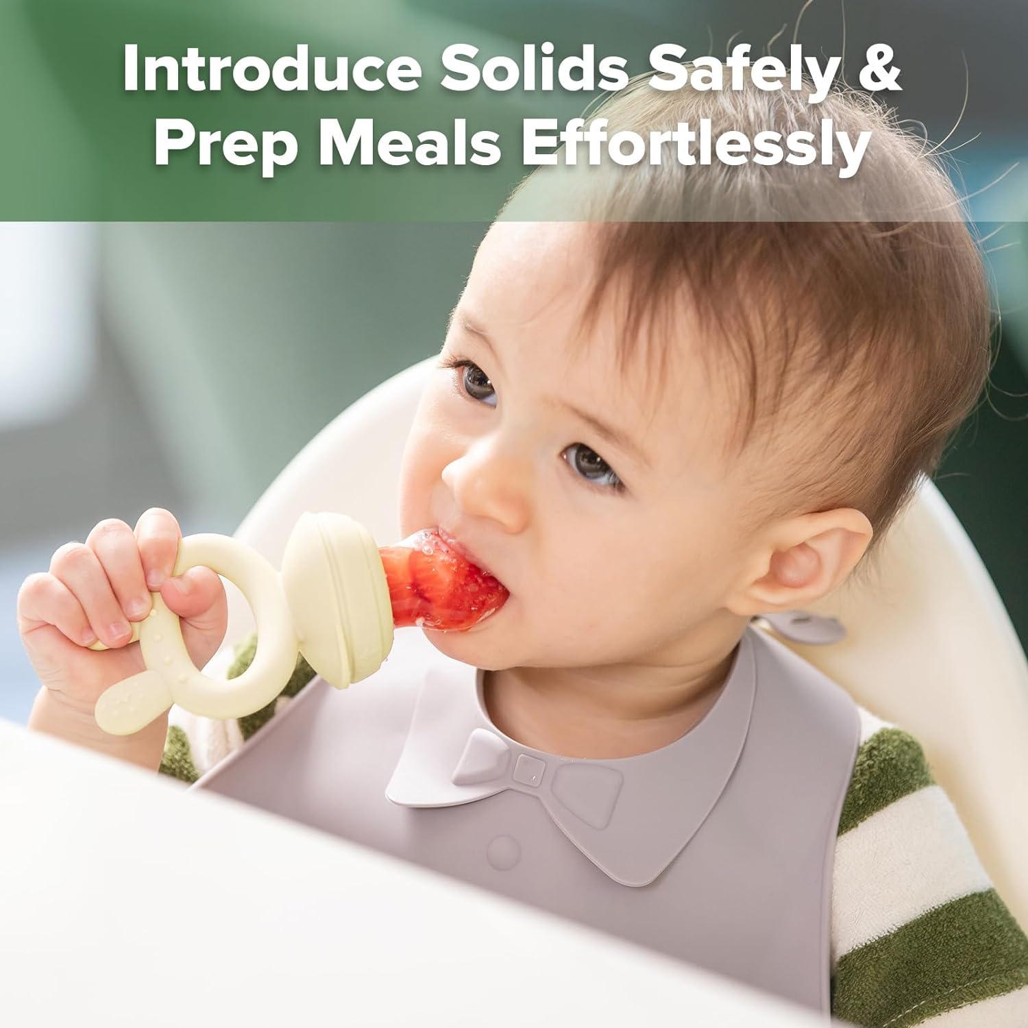 Haakaa Baby Fruit Food Feeder & Mini Freezer Nibble Tray Combo, Breastmilk Popsicle Molds for Cooling Relief, BPA Free Silicone Feeder for Safe Infant Self Feeding, 4 Month+ (Pea Green)