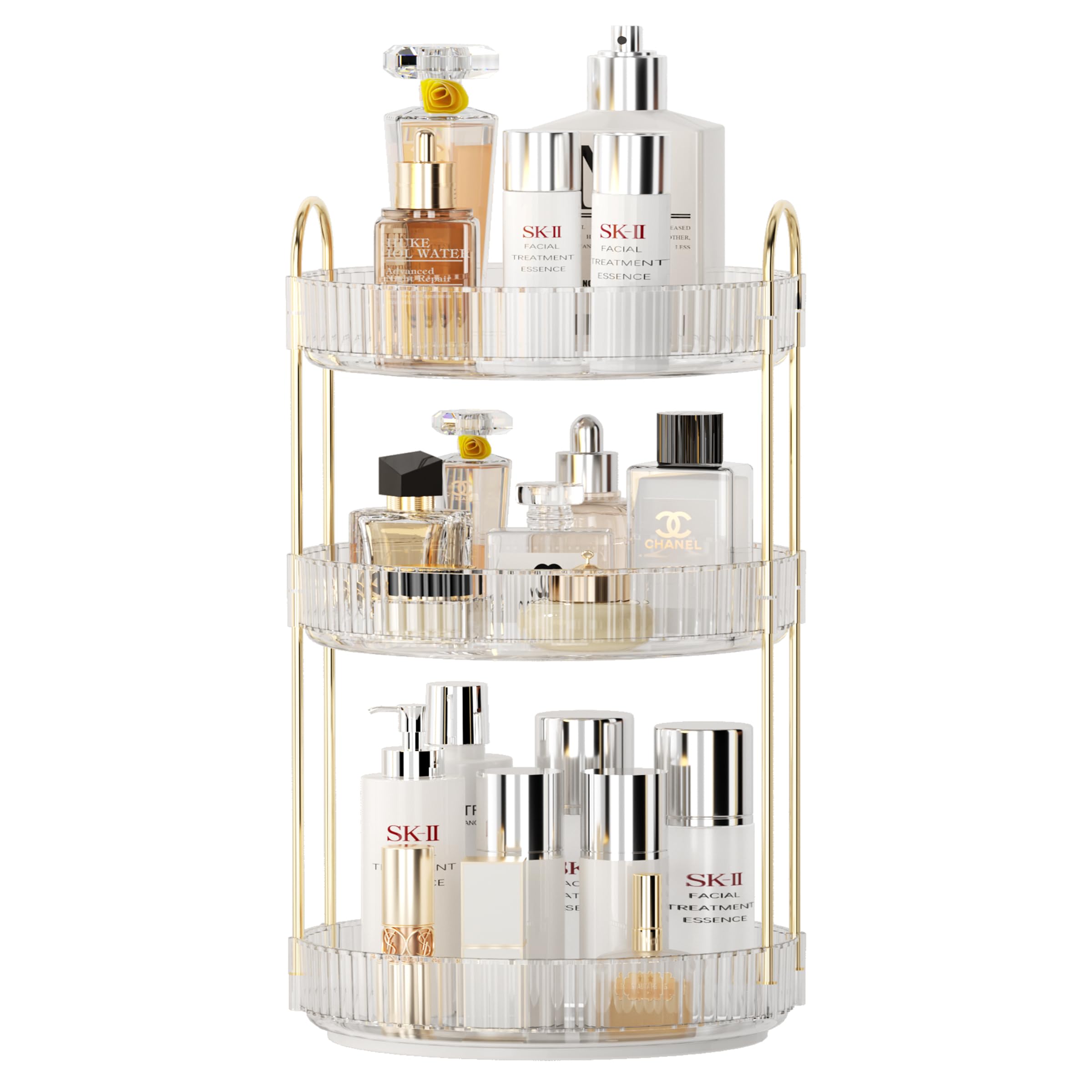 YCIA&DONE 360 Rotating Makeup Organizer and Storage for Vanity Bathroom Countertop, High Capacity Cosmetic Skincare Perfume Organizer for Dresser Lazy Susan Organizers(Clear White,2 Tiers)