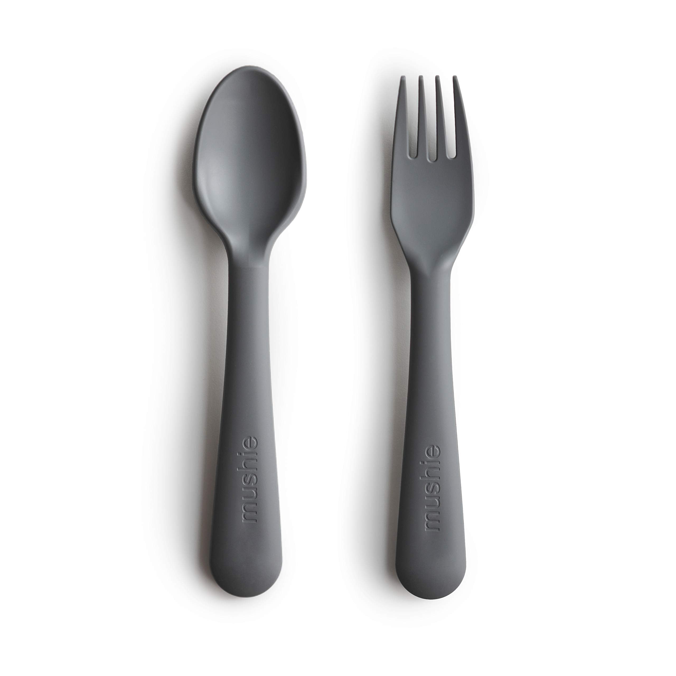 mushie Flatware Fork and Spoon Set for Kids | Made in Denmark (Sage)