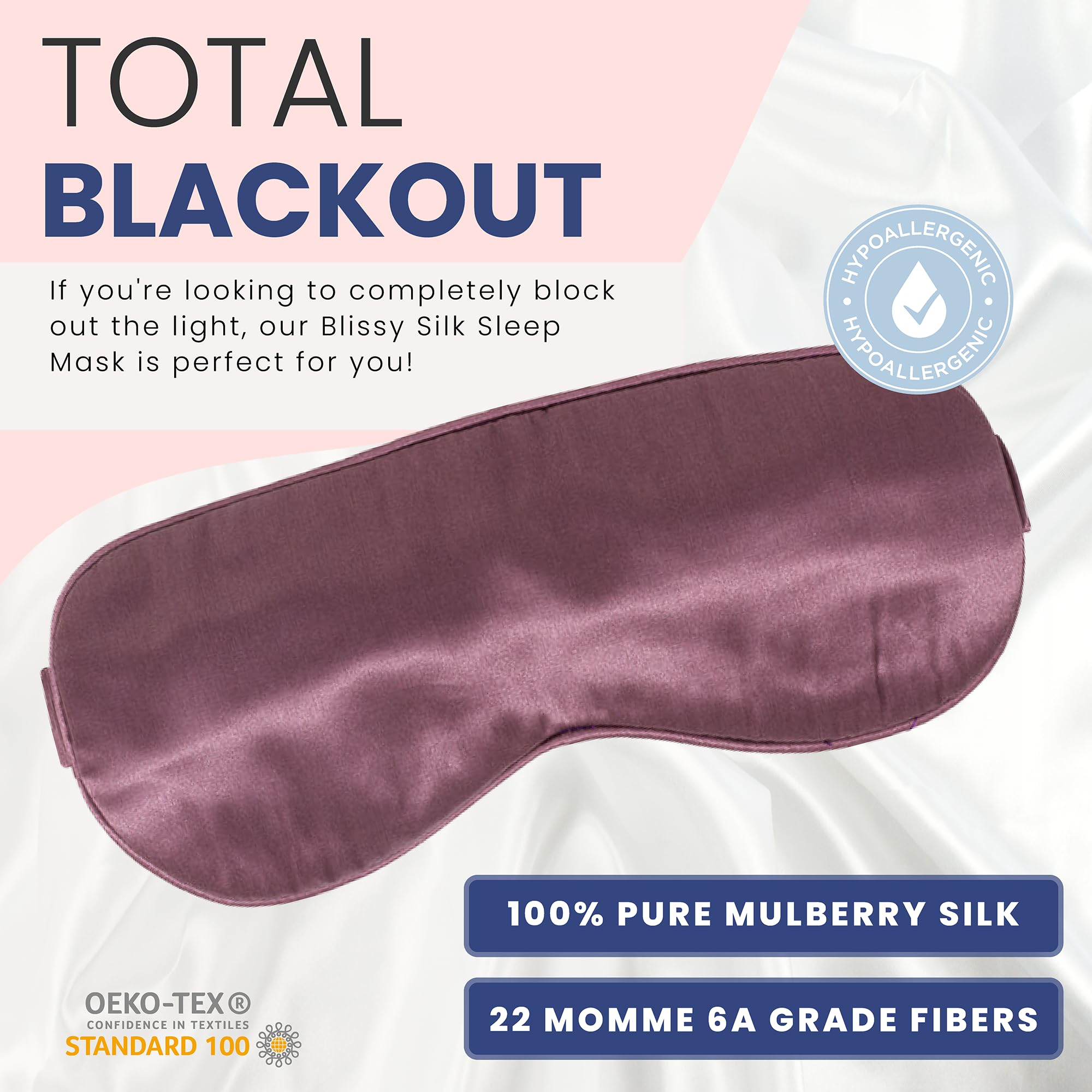 Blissy Silk Sleep Mask - Silk Eye Sleeping Mask for Women & Men for Total Blackout - Silk Eye Mask - 100% Pure Mulberry Silk, 22 Momme 6a Fibers - Blindfold Silk Sleep Mask Side Sleeper Eye Cover