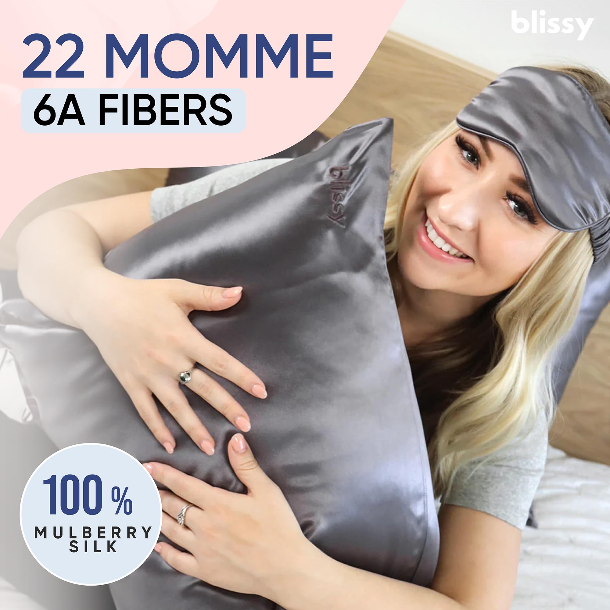 Blissy Silk Pillowcase - 100% Pure Mulberry Silk - 22 Momme 6A High-Grade Fibers - Silk Pillow Cover for Hair & Skin - Regular, Queen & King with Hidden Zipper (Standard,Blissy White)
