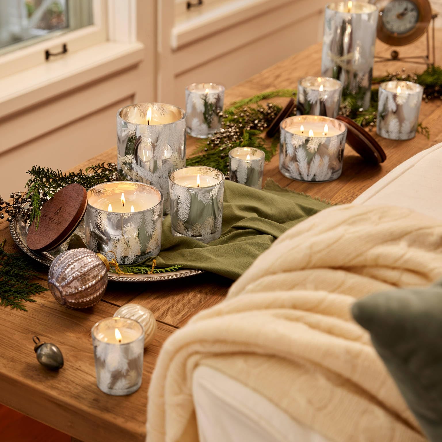 Thymes Frasier Fir Statement 3-Wick Candle - Scented Candle with Crisp Notes of Siberian Fir Needles, Cedarwood, and Relaxing Sandalwood - Luxury Home Fragrance - Silver Candle (12.5 oz)
