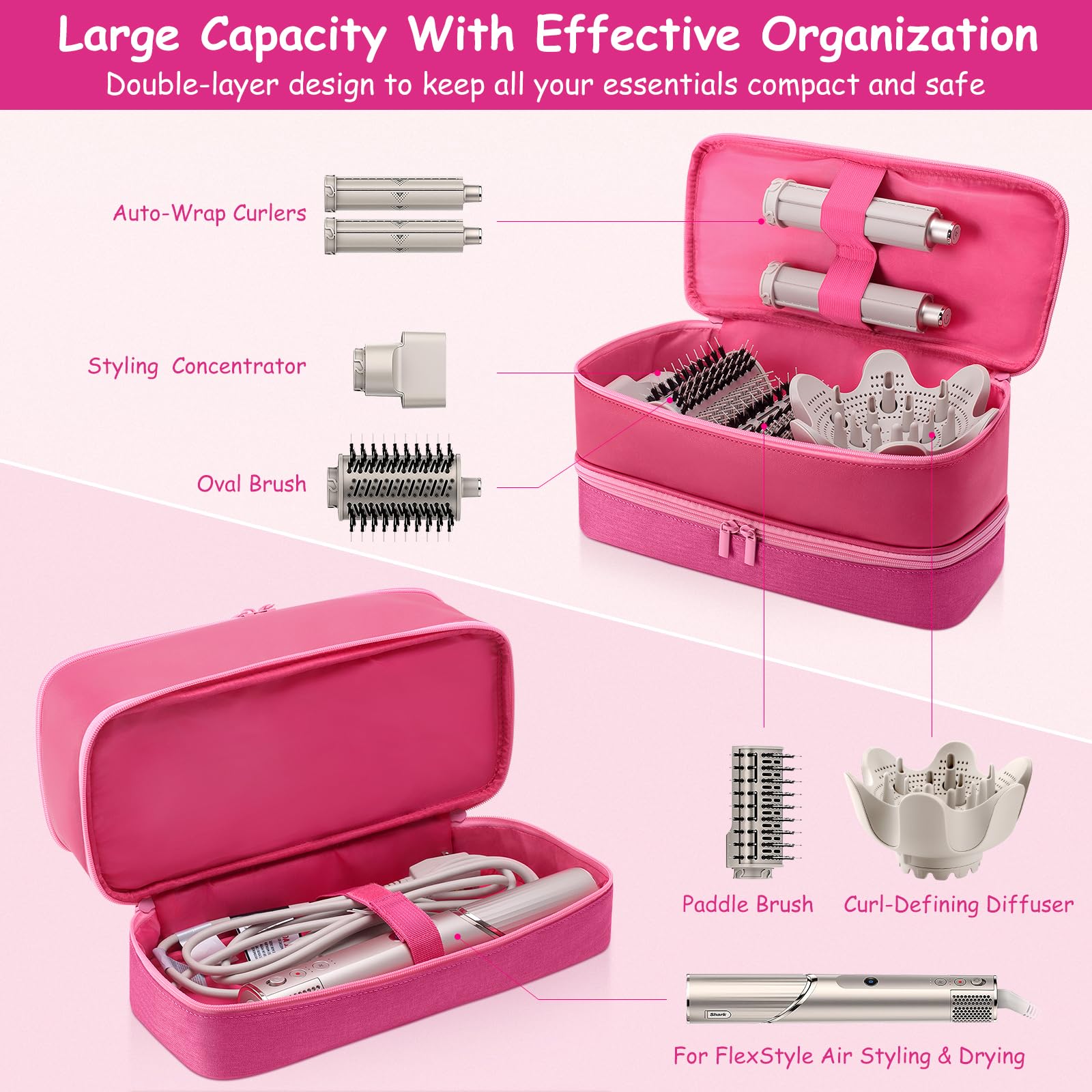 Travel Carrying Case for Hair Dryer Shark Flexstyle Dyson Airwrap Brush Double-Layer Hair Accessories Tools Storage Bag for Revlon Hairdryer Styler Organizer