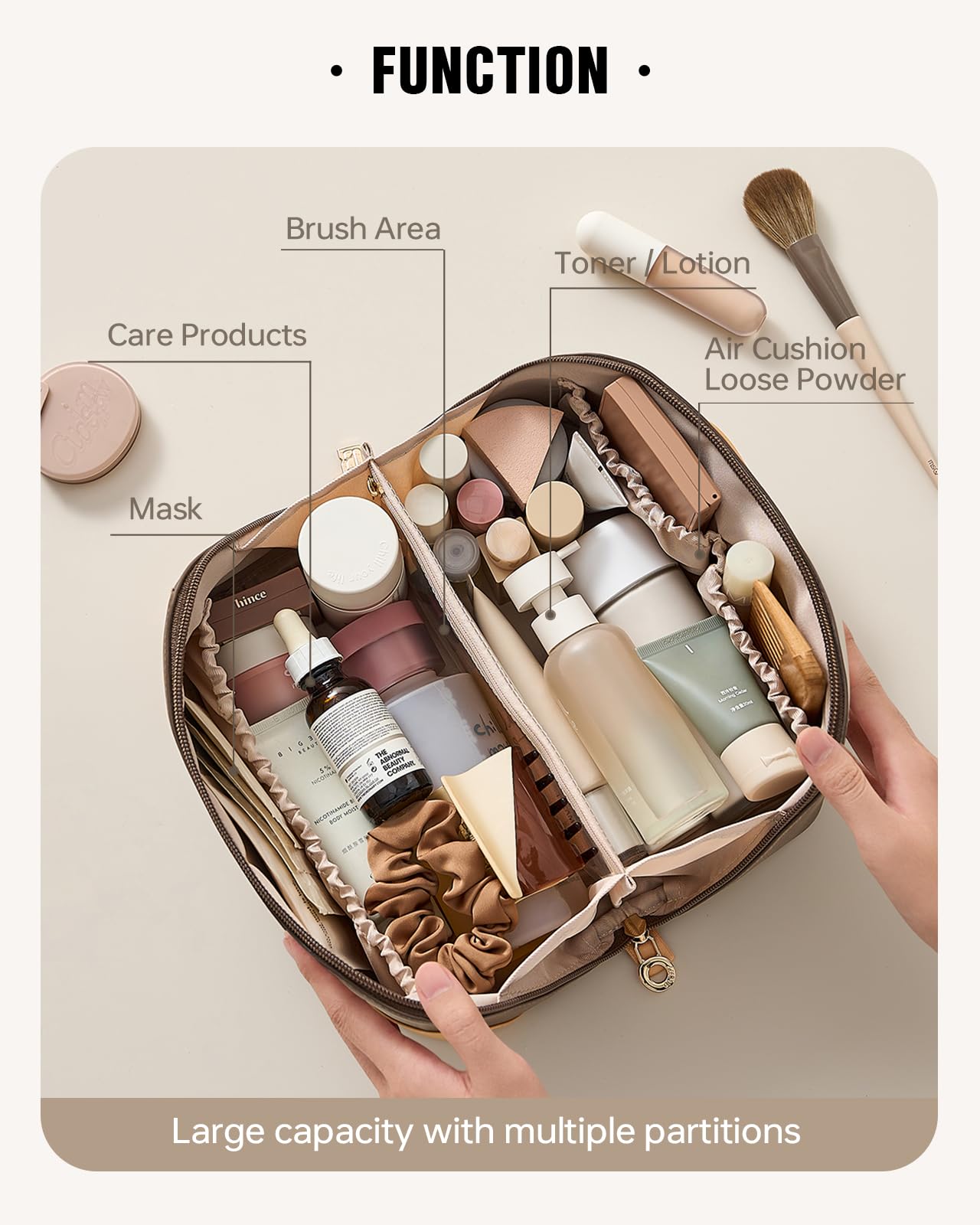 EACHY Travel Makeup Bag,Large Capacity Cosmetic Bags for Women,Waterproof Portable Pouch Open Flat Toiletry Bag Make up Organizer with Divider and Handle