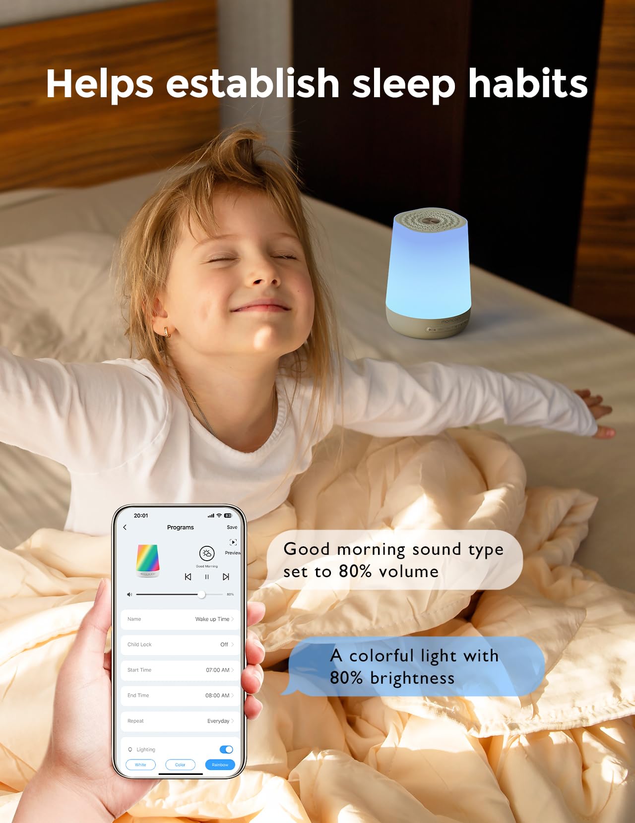 Baby Sound Machine, Momcozy White Noise Machine for Baby Sleeping with Night Light, Toddler Sleep Trainer 34 Soothing Sleep Sounds, Timer, App Remote Control, Personal Sleep Routine Alarm Clock(Blue)