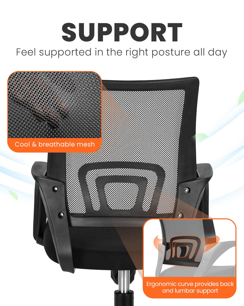 NEO CHAIR Office Chair Computer Desk Chair Gaming Ergonomic Mid Back Cushion Lumbar Support with Comfy Mesh Adjustable Swivel Rolling Home (Beige)
