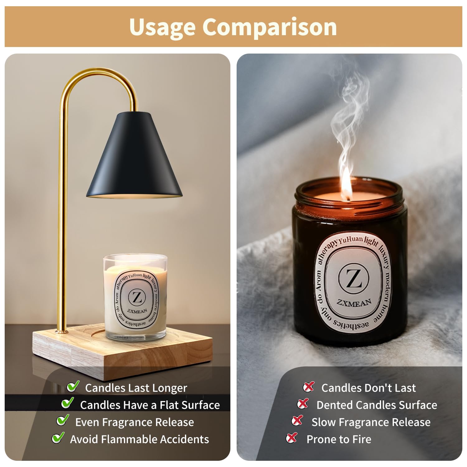 Candle Warmer Lamp with Dimmer, Electric Candle Warmer for Jar Candles, Bedroom Home Decor, 2H/4H/8H Timer Adjustable Height with 2 Bulbs, (Amber)