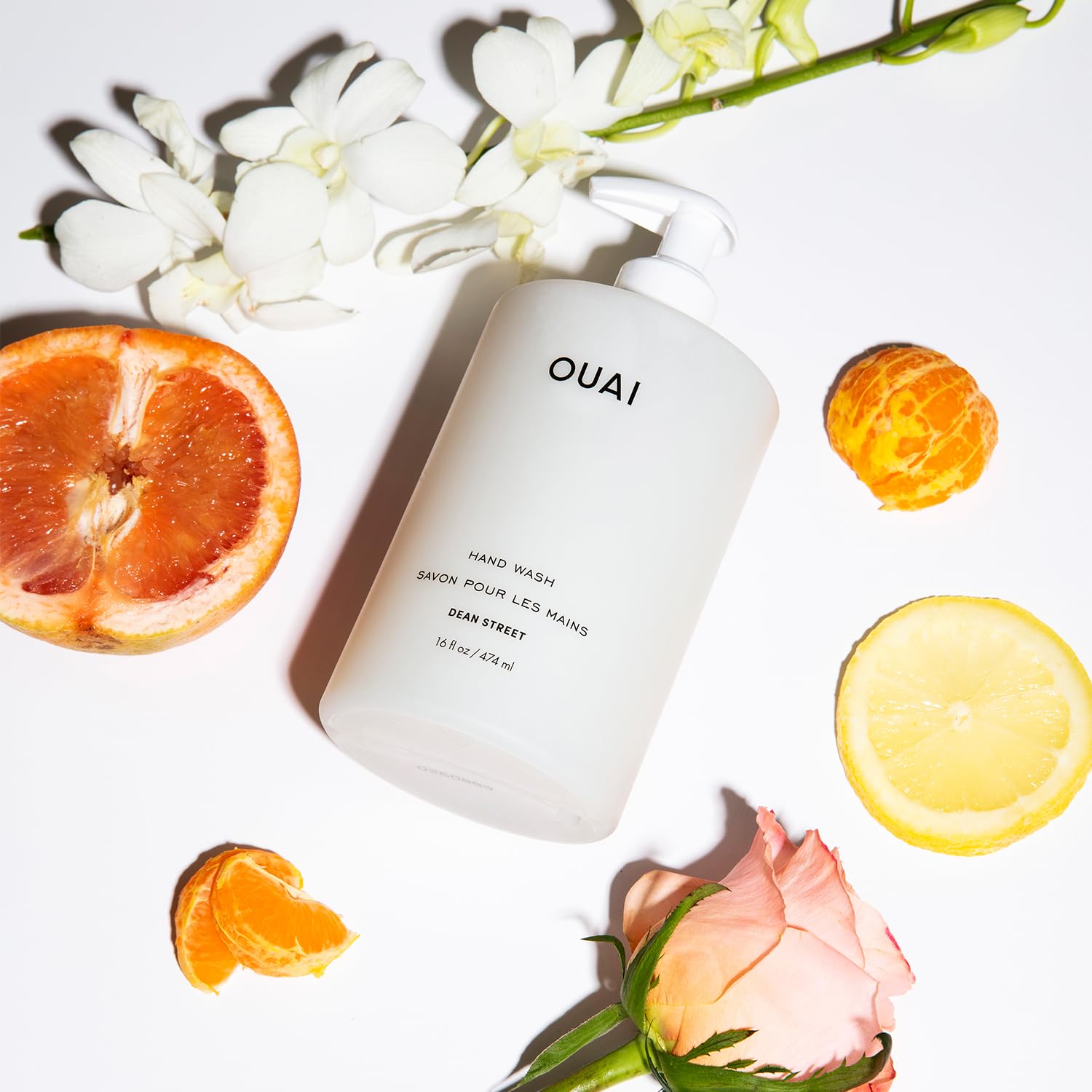 OUAI Hand Wash - Liquid Hand Soap with Jojoba, Avocado, & Rose Hip Oil for Replenished Skin - Gentle Exfoliating Bathroom + Kitchen Hand Soap (16 Fl Oz)