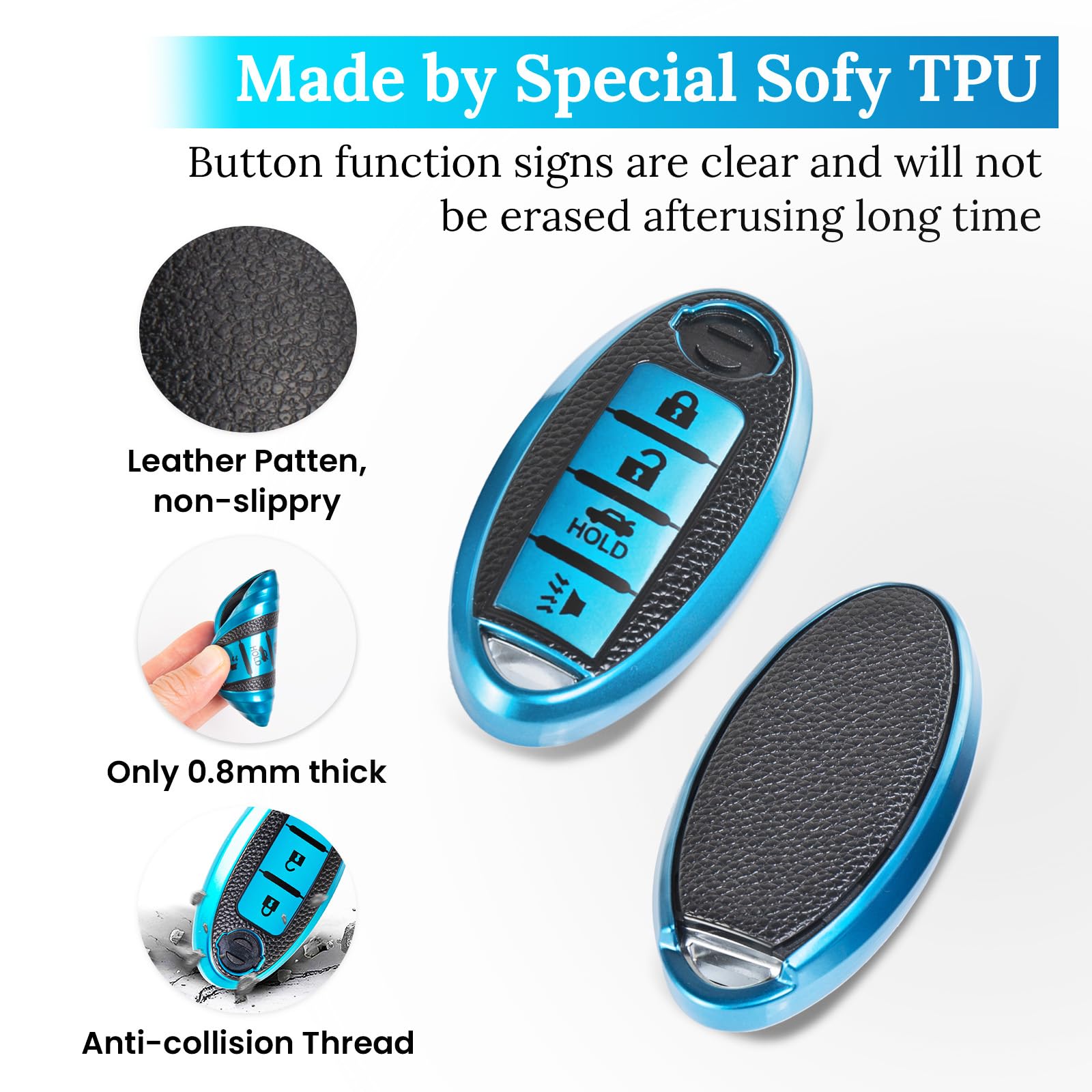 Cadillac Key Fob Cover with Metal Braided Rope Keychain, Upgraded Soft Key Case for 2015-2019 Escalade CTS SRX XT5 ATS STS CT6 (5 Button) (Gold Edge)