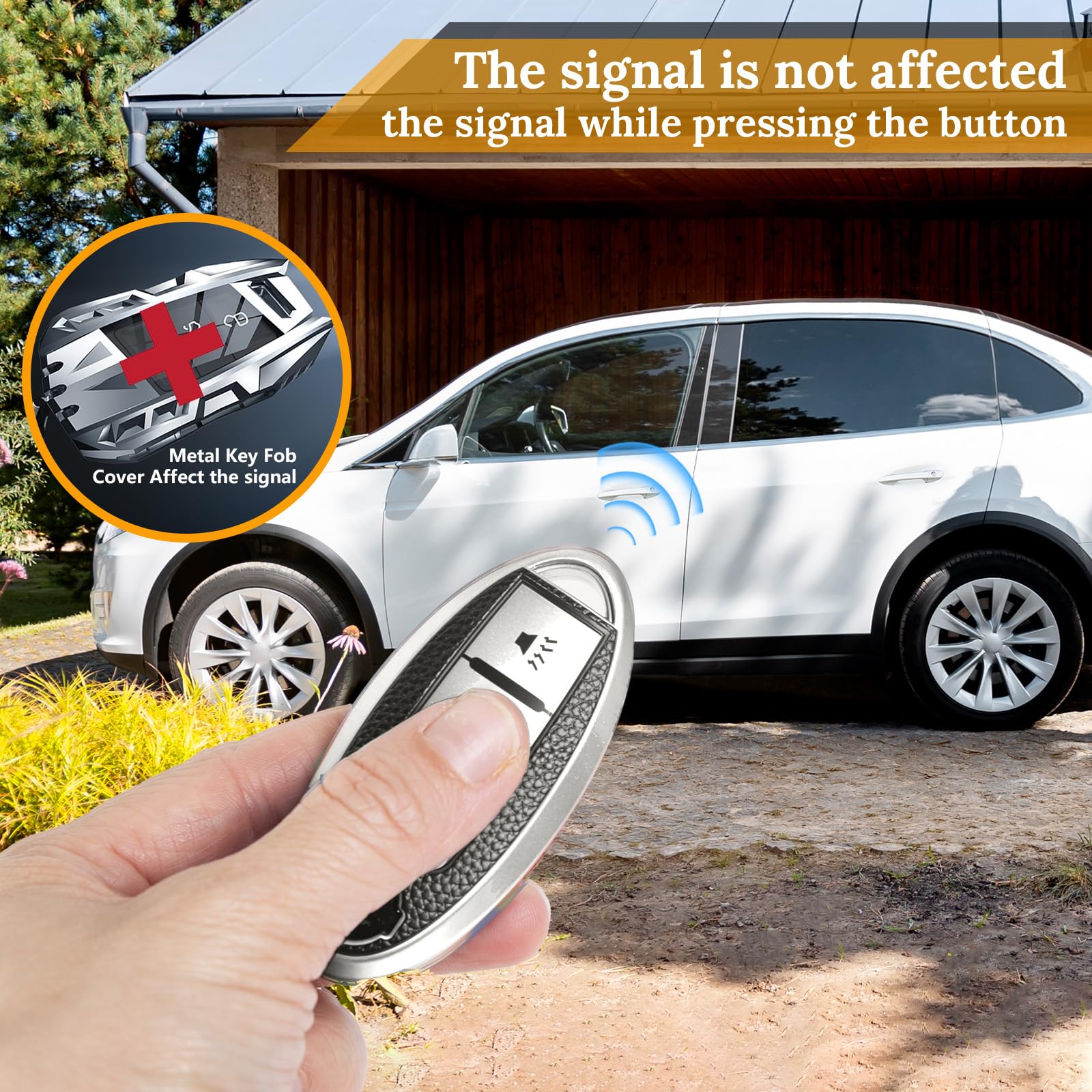 Cadillac Key Fob Cover with Metal Braided Rope Keychain, Upgraded Soft Key Case for 2015-2019 Escalade CTS SRX XT5 ATS STS CT6 (5 Button) (Gold Edge)