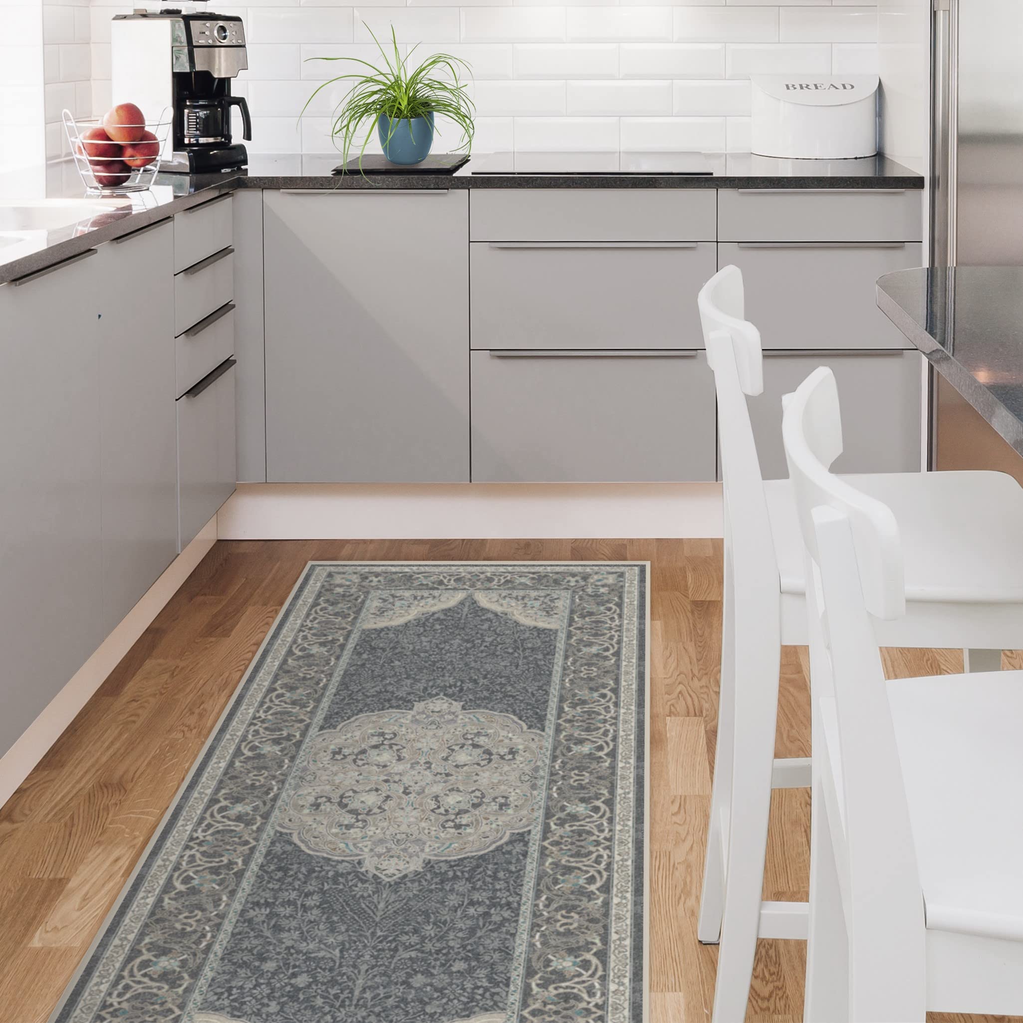 RUGGABLE Disney Traditional Mickey Mouse Washable Rug - Perfect Area Rug for Nursery Playroom Kids Room - Pet & Child Friendly - Stain & Water Resistant - Damask Grey 3&