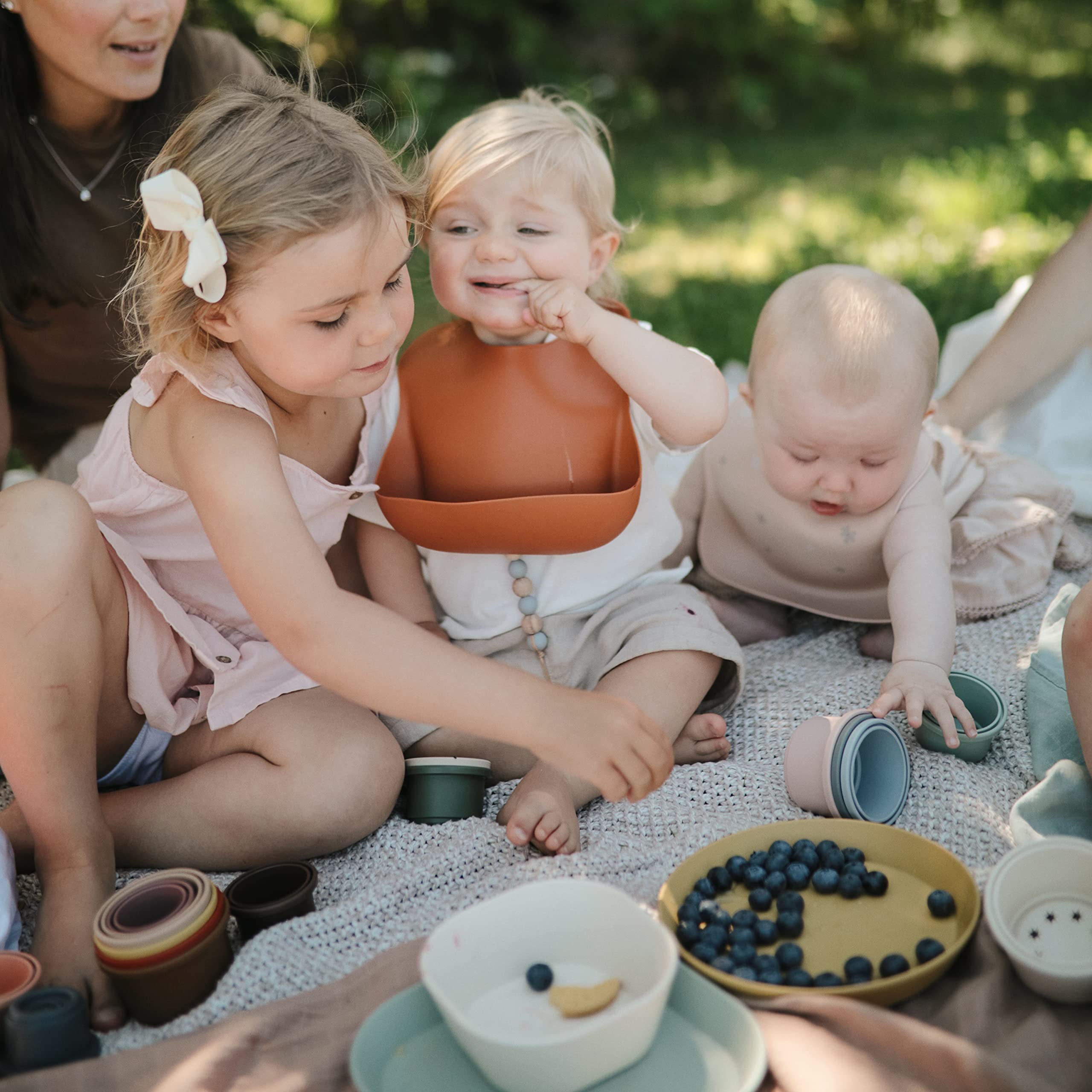 mushie Silicone Baby Bib | Adjustable Fit Waterproof Bibs (Whales)