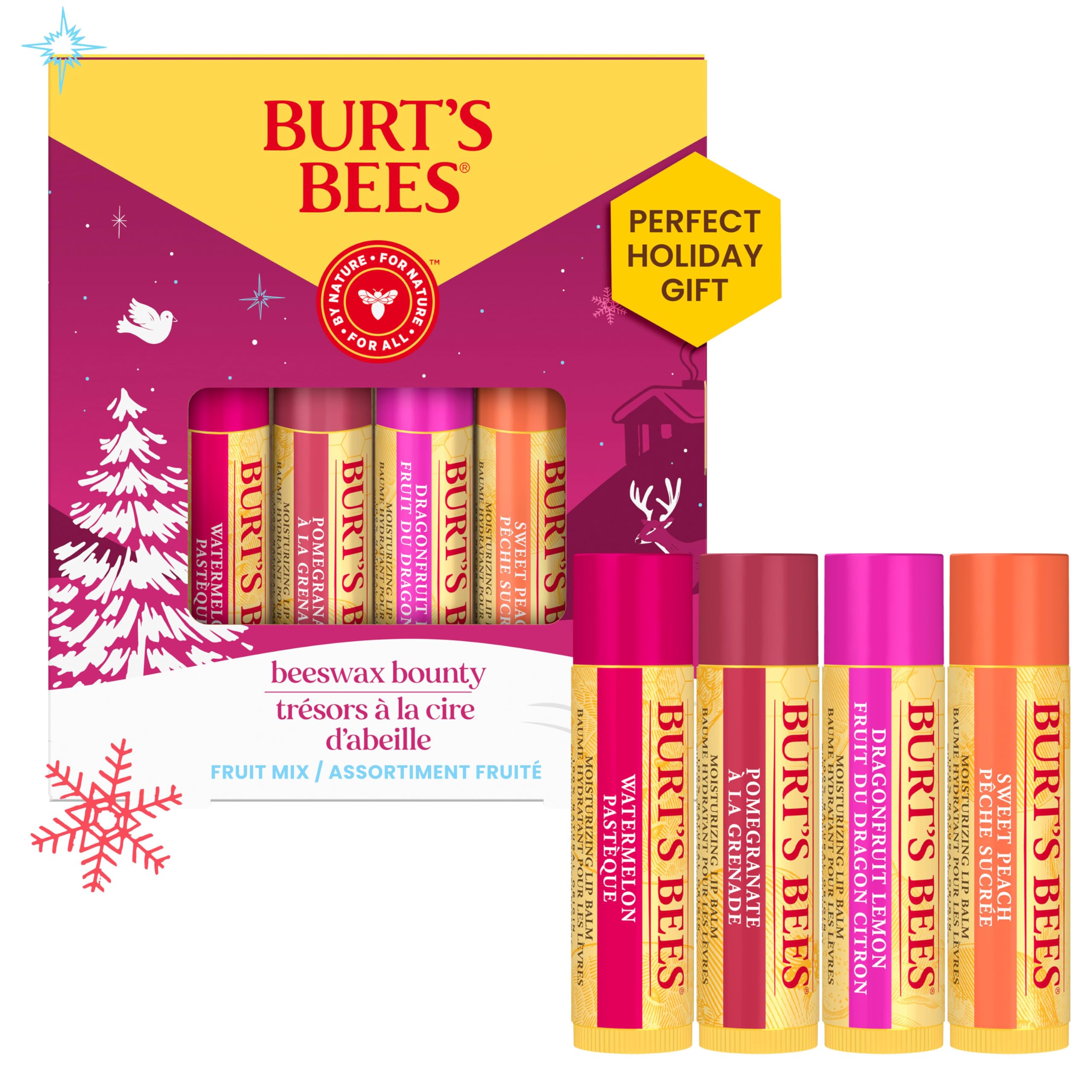 Burt’s Bees Christmas Gifts, 4 Lip Balm Stocking Stuffers Products, Beeswax Bounty Classic Set - Original Beeswax Moisturizing Lip Balm (4-Pack)