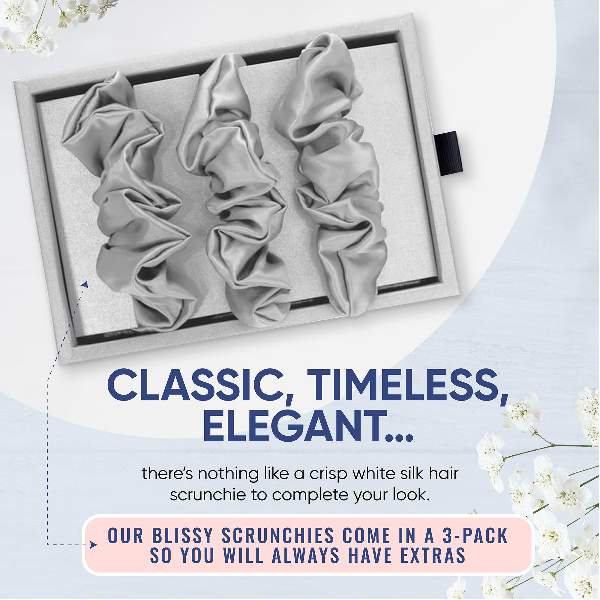 Blissy Silk Scrunchies (3 Pack) - 100% Pure Mulberry Silk - 22 Momme 6A High-Grade Fibers - Silk Scrunchie for Straight & Curly Hair - Preventing Breakage, Tangling, & Creasing (Rose Skinny)