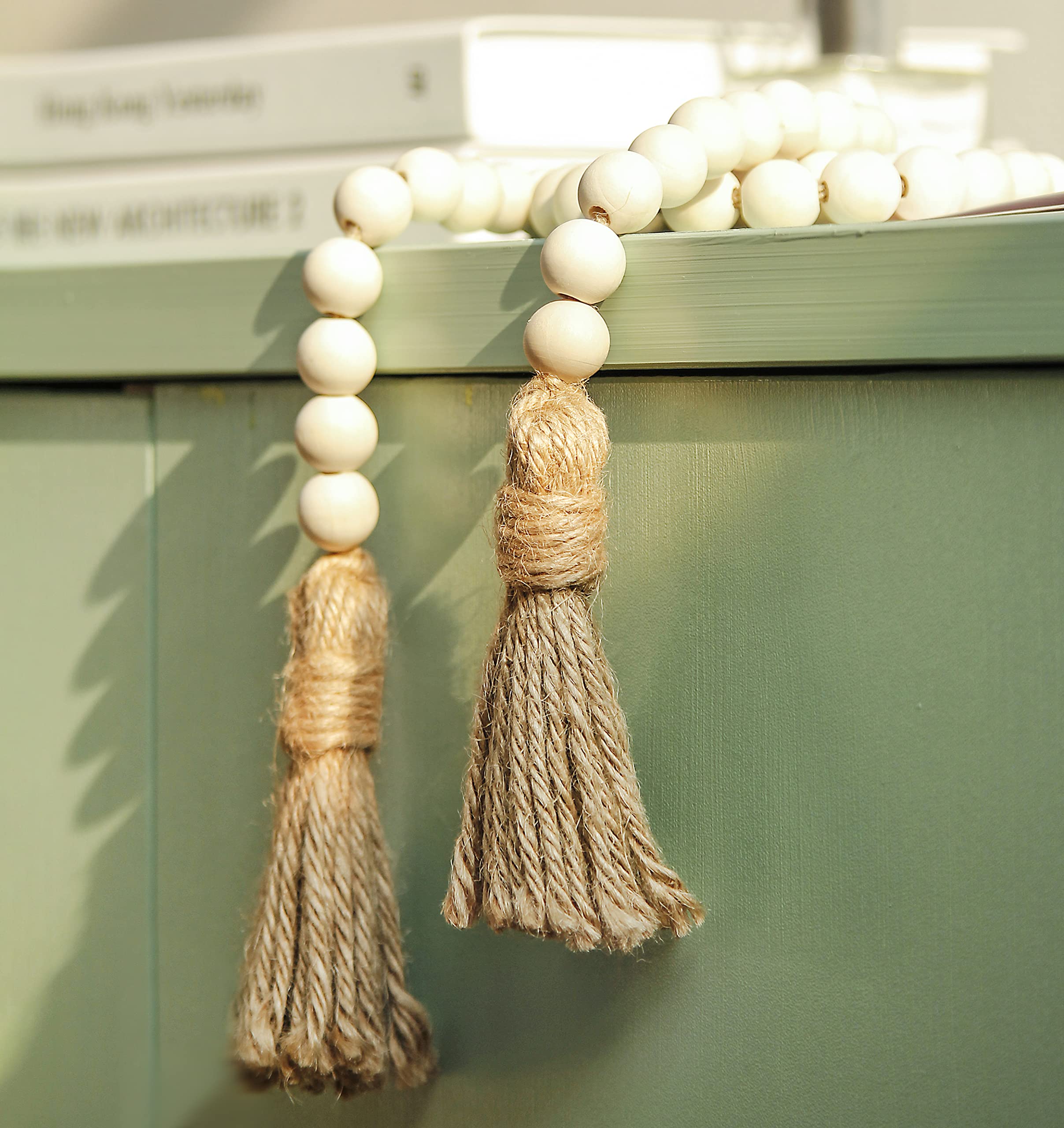 Meplait 39in Wood Bead Garland Farmhouse with Tassels,Versatile Prayer Beads Boho Chic Wall Hanging Home Decor (Purple)