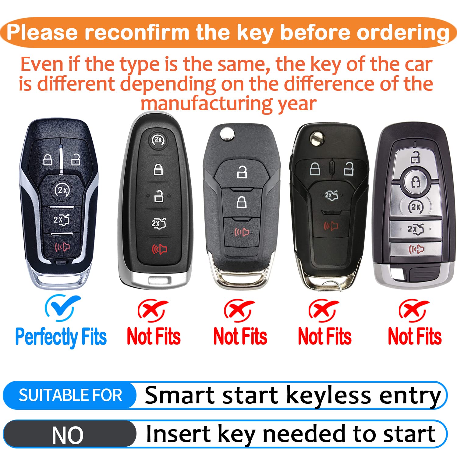 for Ford Key Fob Cover Keychain Fit for 2013-2016 Fusion 2015-2017 Mustang F-150 Explorer,Smart Key Shell Case (Ivory White)