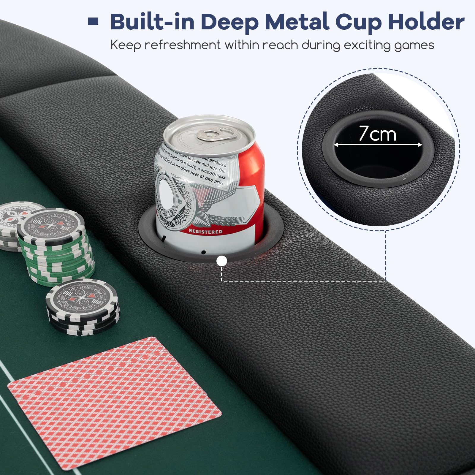 GYMAX Poker Table Foldable, 8-Player Texas Holdem Poker Table with Metal Cup Holders, Casino Grade Felt & Padded Rails, Portable Folding Poker Table for Leisure Game, Homes, Game Rooms (Black)