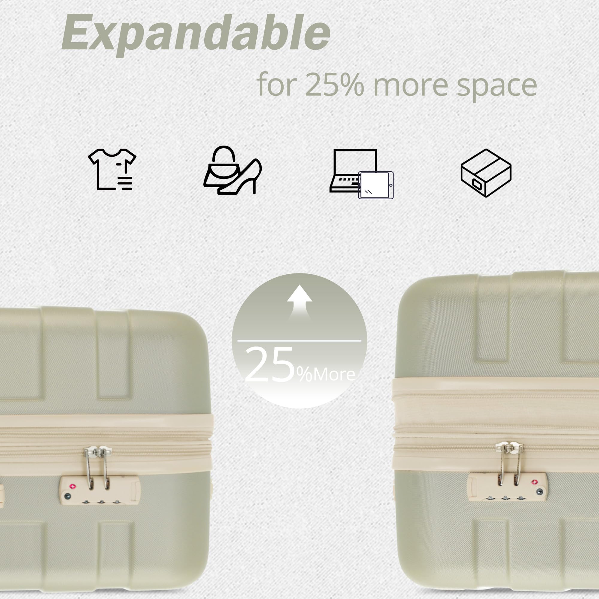 Merax 3 Pcs ABS Hardside Luggage Sets TSA Lock Spinner Wheel Suitcases, Pearly White, 20/24/28 Inch