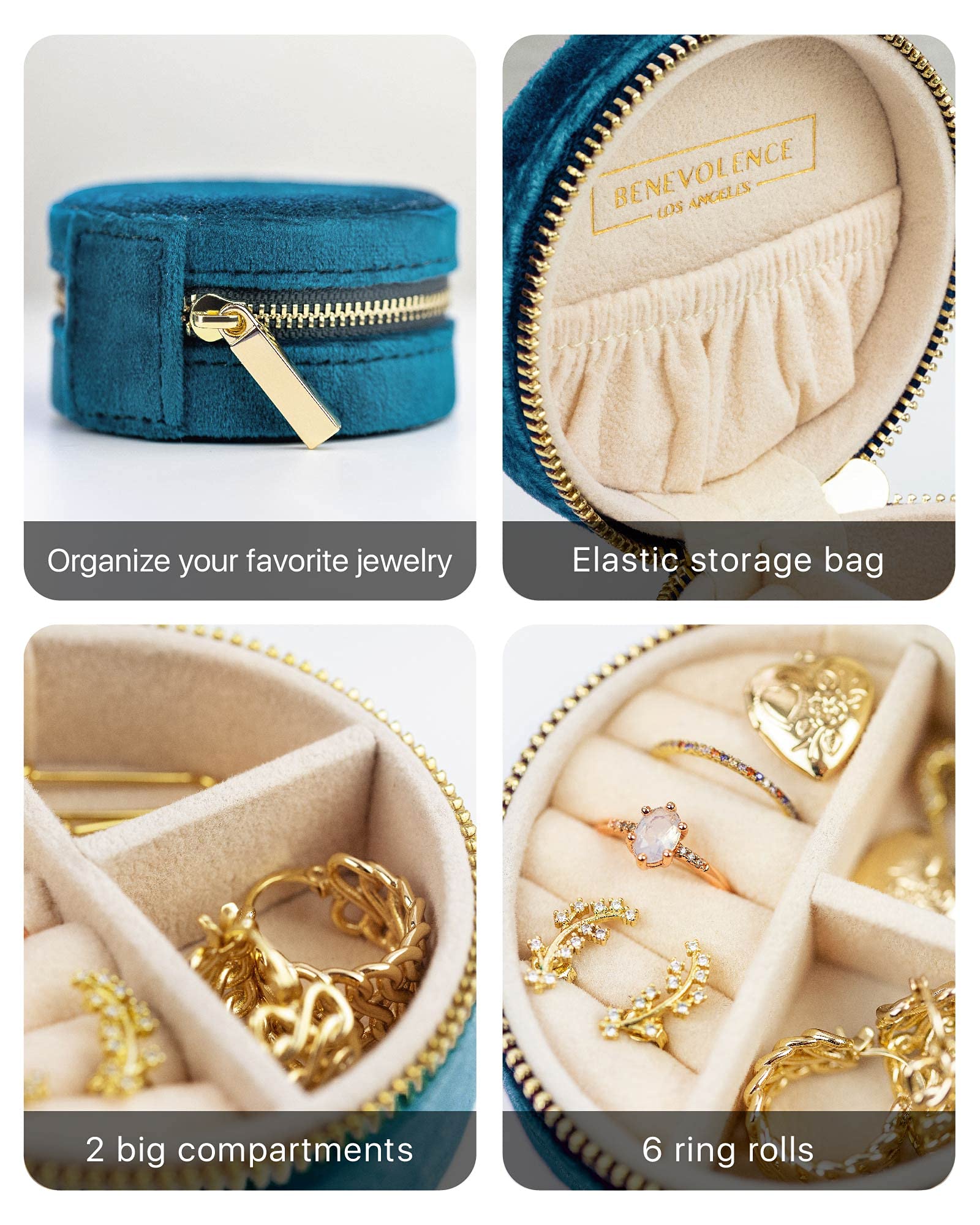 Benevolence LA Plush Velvet Travel Jewelry Storage Box | Travel Jewelry Case Small Jewelry Box for Women | Jewelry Travel Organizer | Earring Organizer with Mirror - Dusty Pink