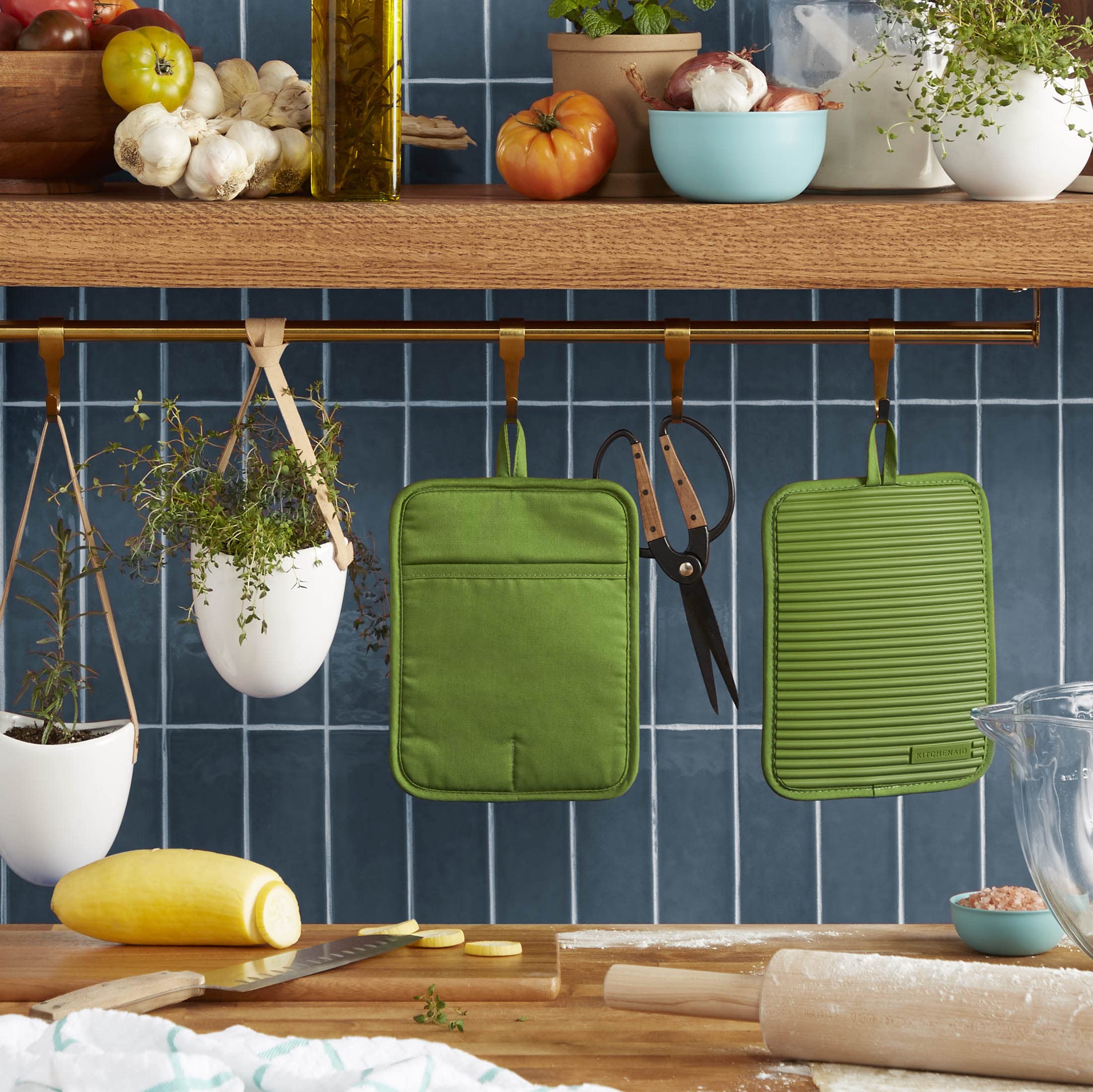 KitchenAid Ribbed Soft Silicone Water Resistant Pot Holder Set, Milkshake , 2 Piece Set, 7"x9"