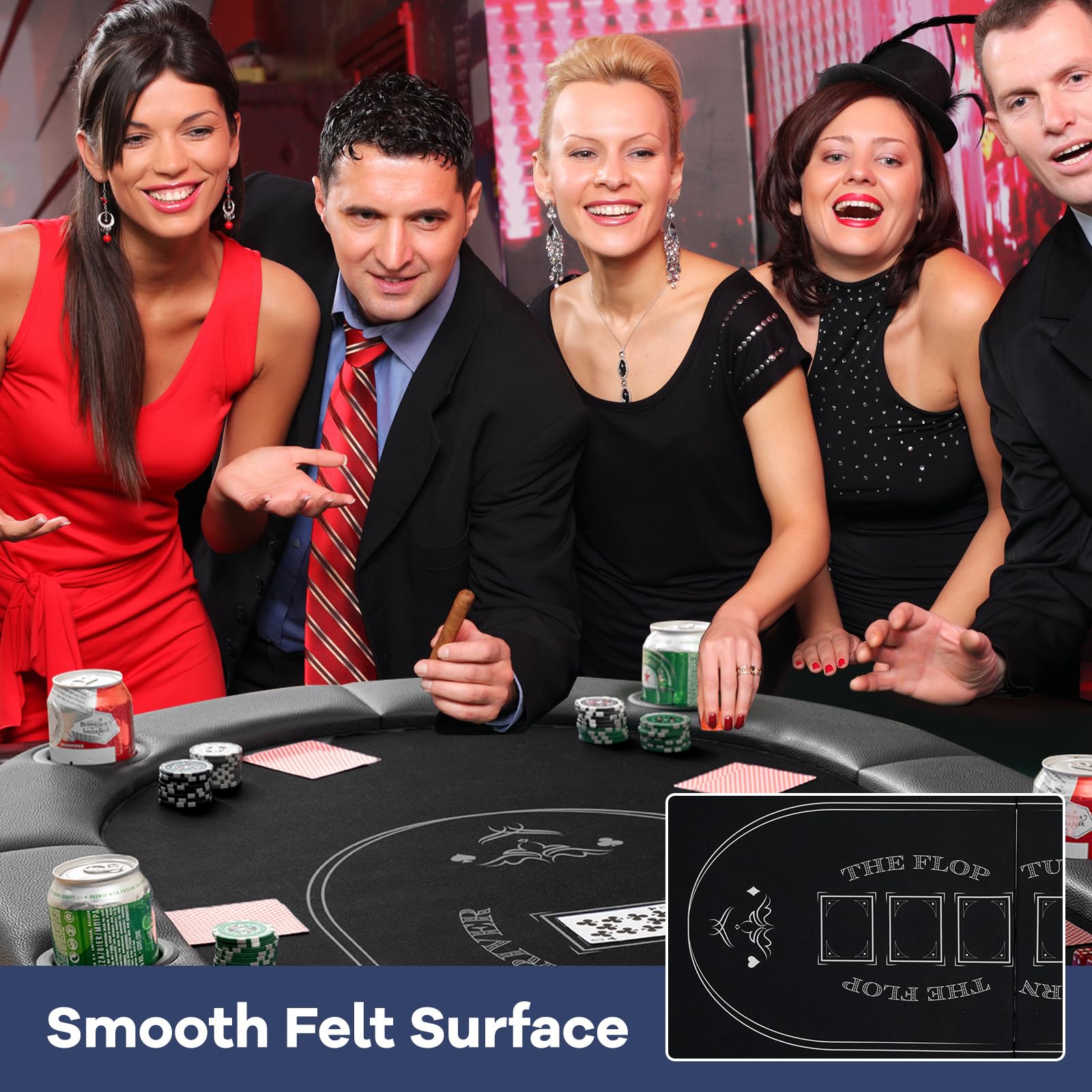 GYMAX Poker Table Foldable, 8-Player Texas Holdem Poker Table with Metal Cup Holders, Casino Grade Felt & Padded Rails, Portable Folding Poker Table for Leisure Game, Homes, Game Rooms (Black)