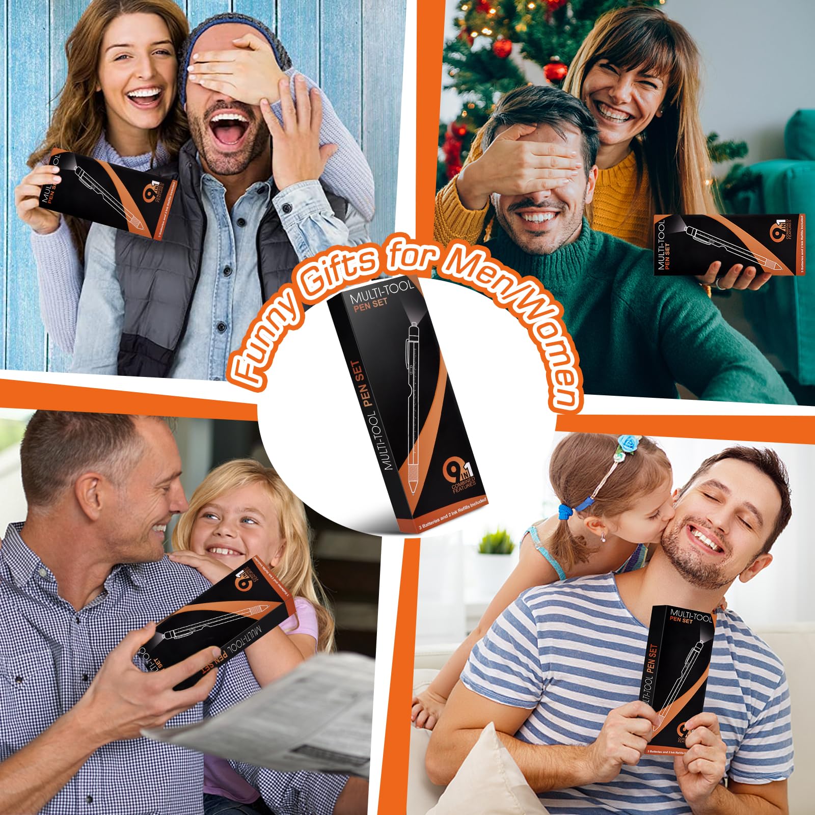 Gifts for Men, Stocking Stuffers for Adults Men, Fathers Day Dad Gifts from Daughter Son Wife, 9 in 1 Multitool Pen, Tools Gadgets for Men, Birthday Christmas White Elephant Gifts for Grandpa Husband