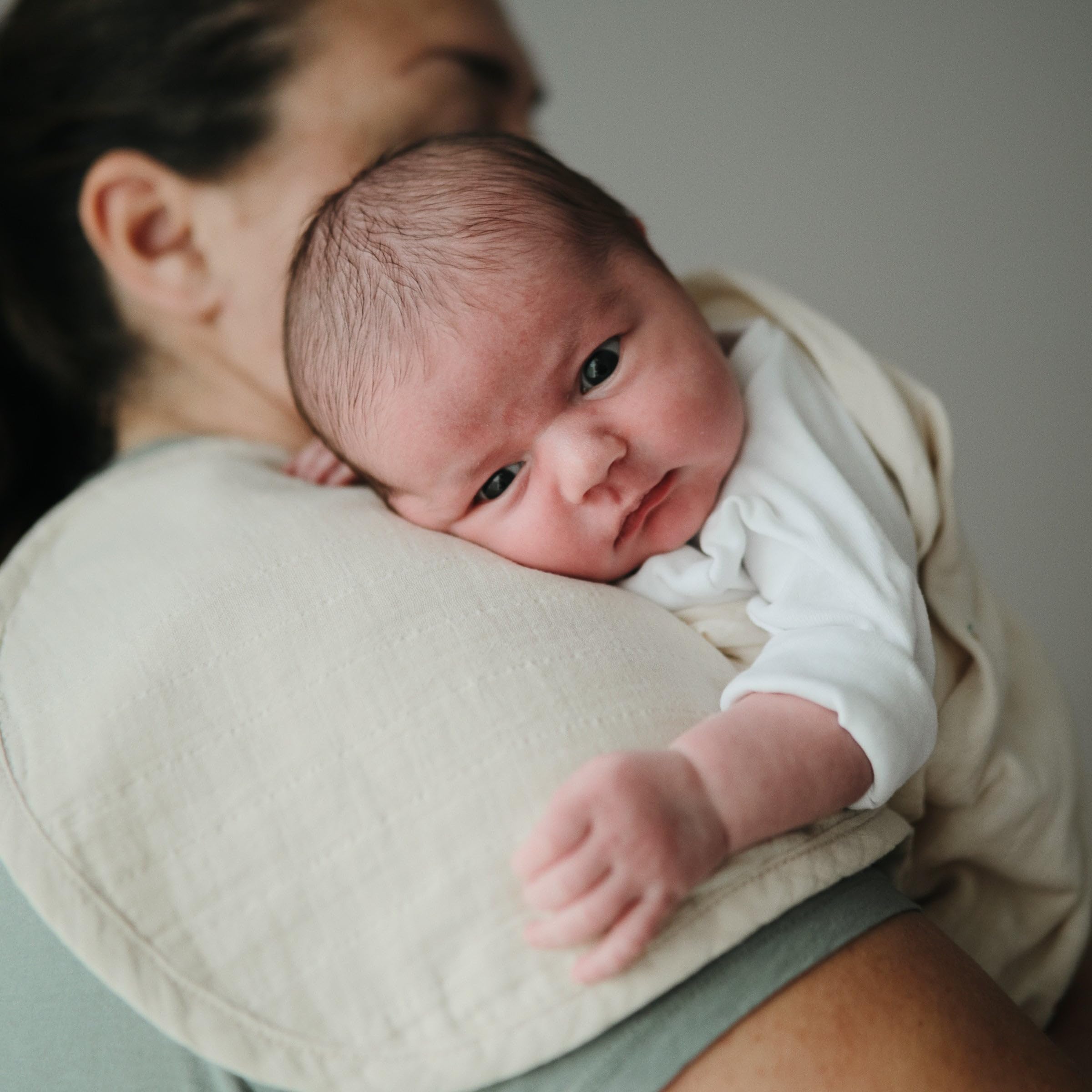 mushie Muslin Baby Burp Cloths | 100% Organic Cotton, Set of 2 (Olive Check/Natural Check)