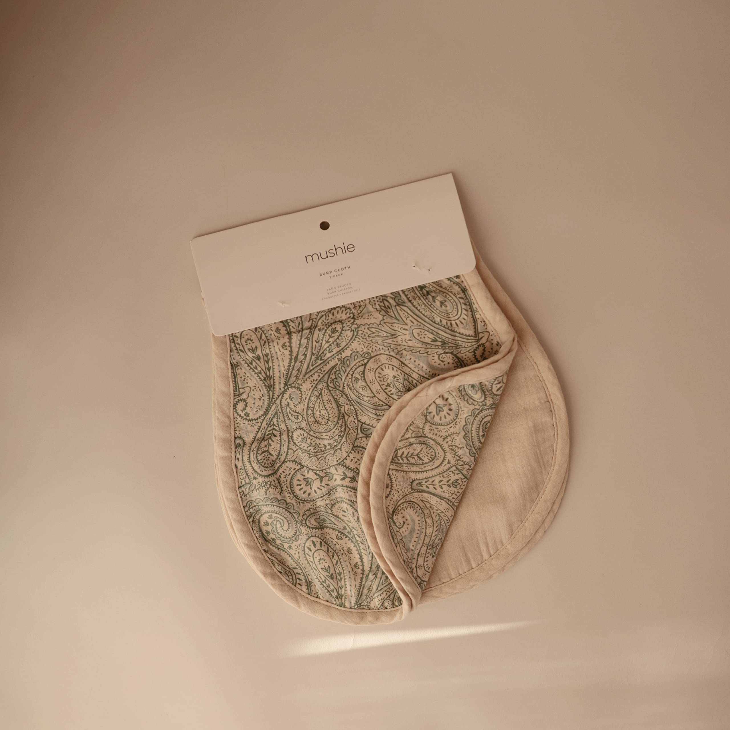 mushie Muslin Baby Burp Cloths | 100% Organic Cotton, Set of 2 (Olive Check/Natural Check)