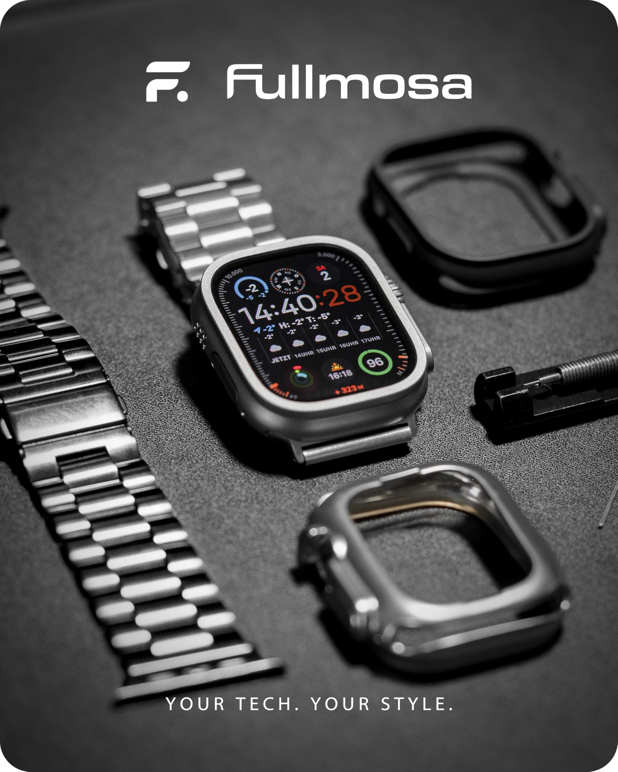 Fullmosa Compatible with Apple Watch Band 49mm 45mm 44mm 42mm 41mm 40mm 38mm, Stainless Steel iWatch Band with Case Compatible for Apple Watch Ultra 2 Ultra Series 10 9 8 7 6 5 4 3 2 1&iWatch SE