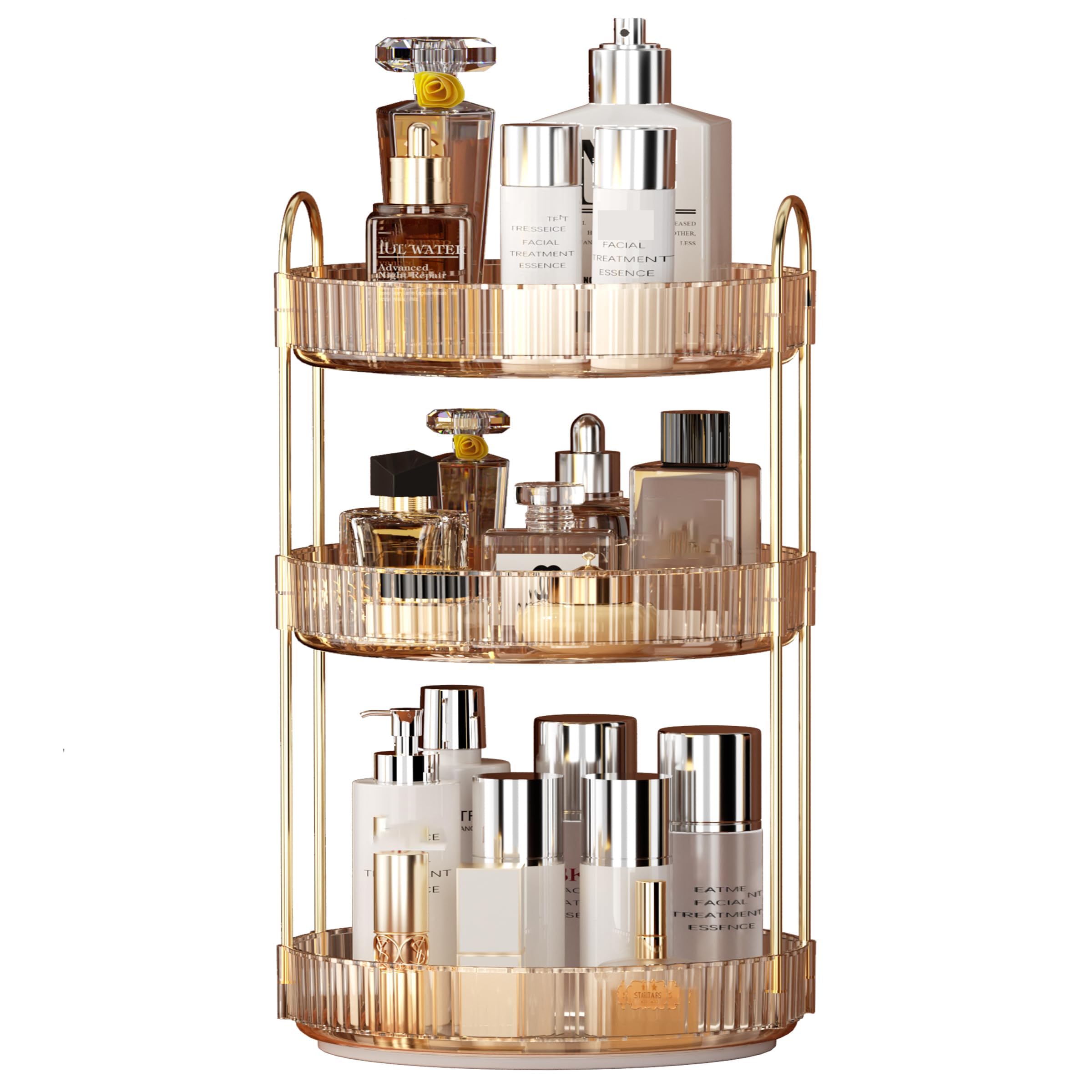 YCIA&DONE 360 Rotating Makeup Organizer and Storage for Vanity Bathroom Countertop, High Capacity Cosmetic Skincare Perfume Organizer for Dresser Lazy Susan Organizers(Clear White,2 Tiers)