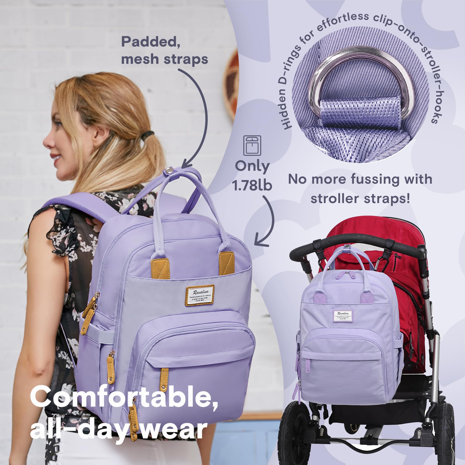 RUVALINO Diaper Bag Backpack, Multifunction Travel Pack Maternity Baby Changing Bags, Large Capacity, Waterproof, Beige