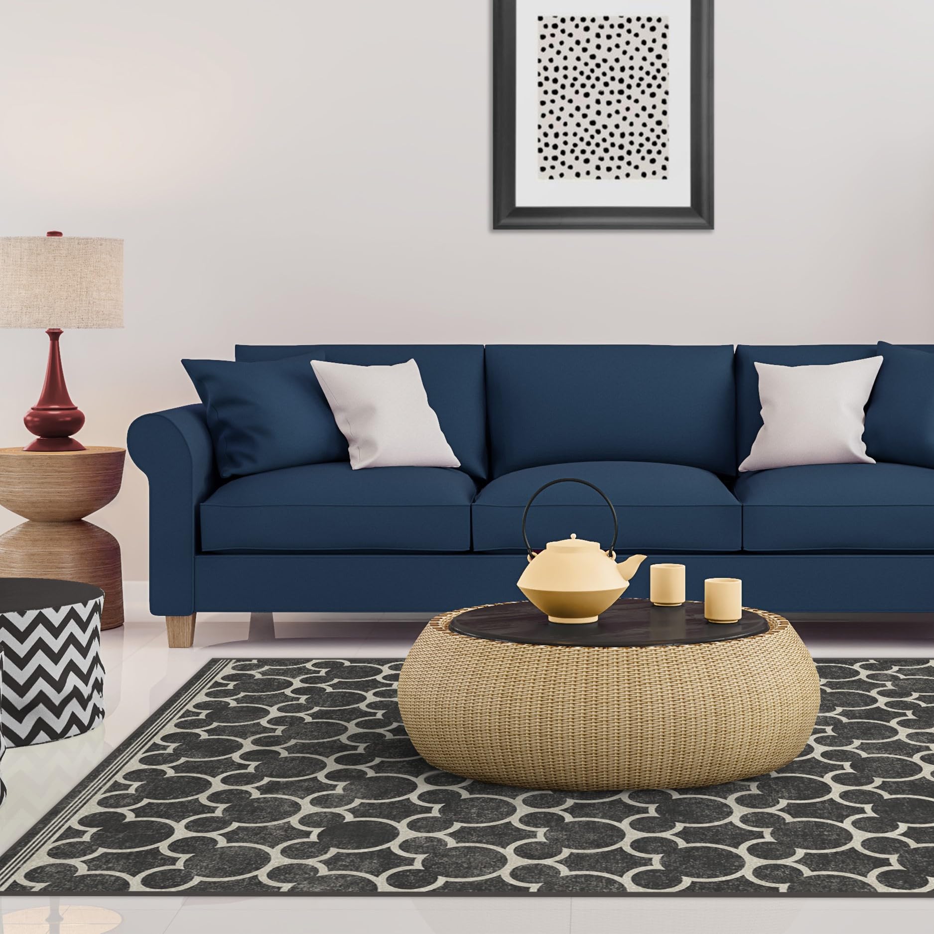 RUGGABLE Disney Classic Minnie Mouse Washable Rug - Perfect Area Rug for Nursery Playroom Kids Room - Pet & Child Friendly - Stain & Water Resistant - Trellis Pink 5&